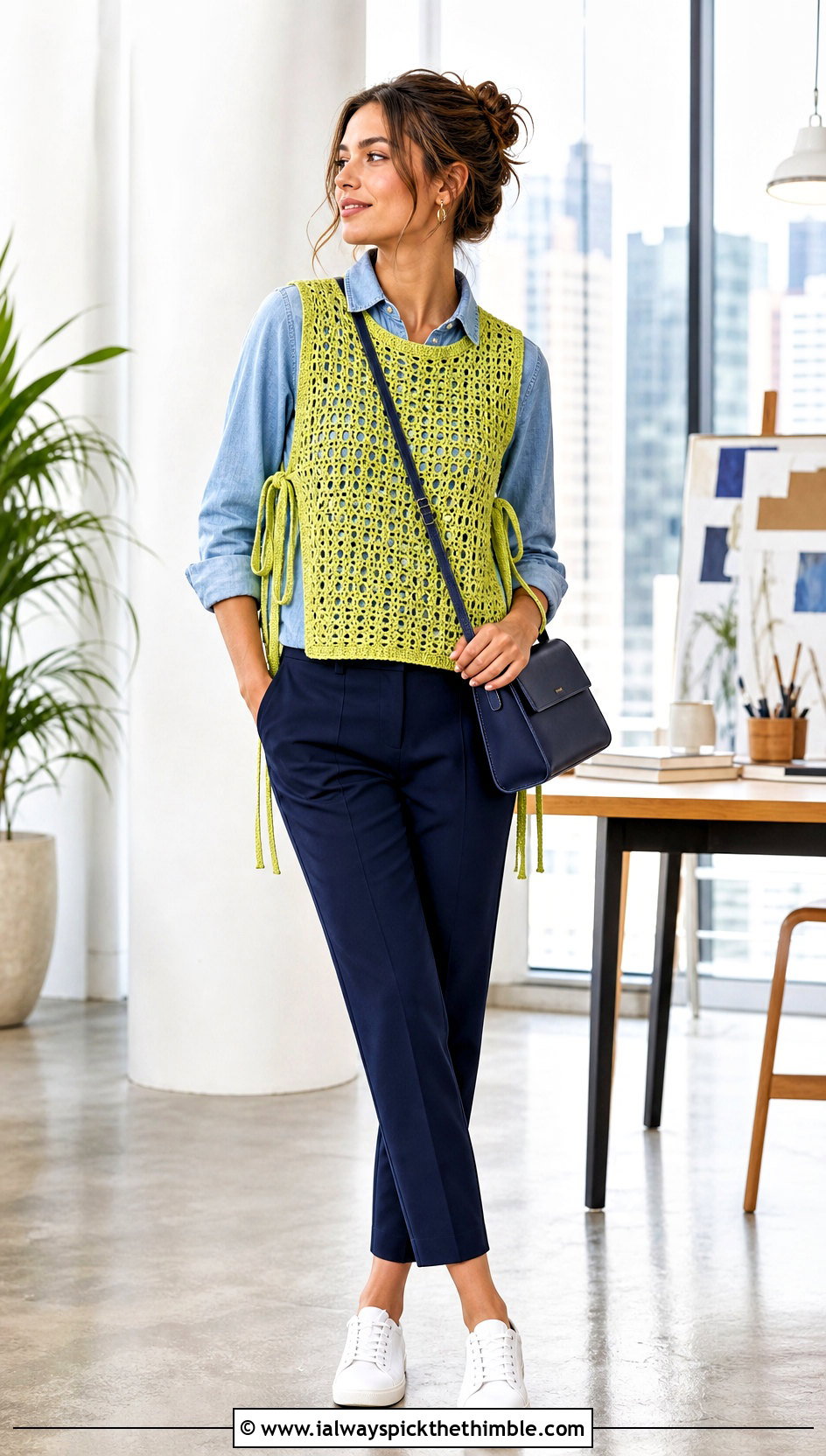 Side Tie Crochet Vest With Denim Shirt - 25 crochet vest outfits for women outfit ideas