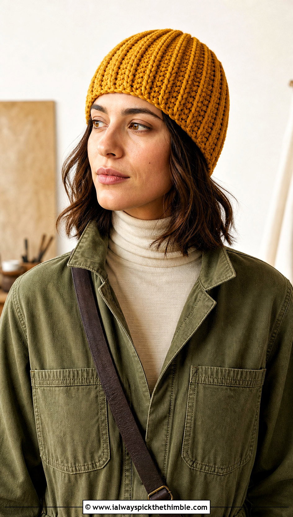 Side to Side Crochet Ribbed Hat With Utility Jumpsuit And Combat Boots - 20 Easy Crochet Ribbed Hat outfit ideas