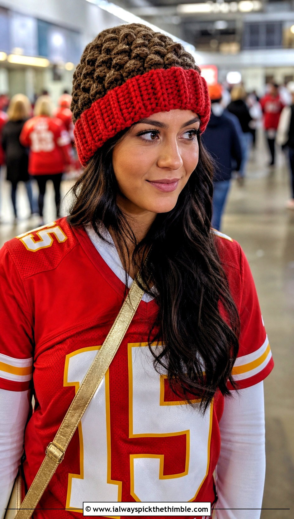 Signature Hair Crochet Mahomes Beanie With Jersey And Jeans - 15 Crochet Mahomes Hat outfit ideas