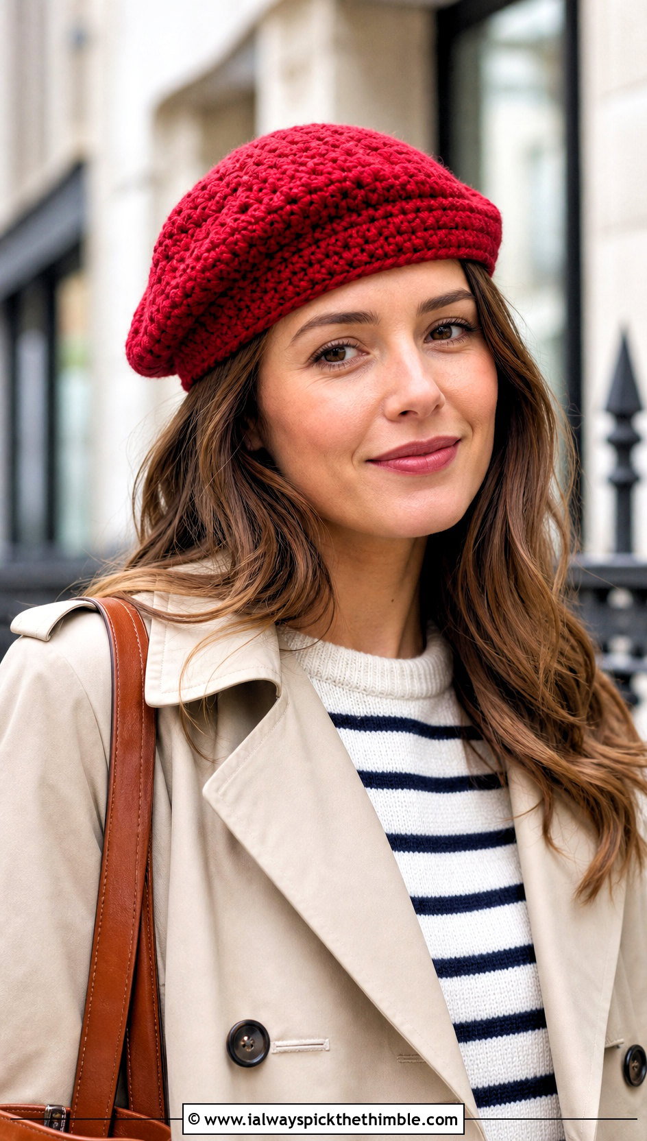 Simple Double Crochet Beret With Trench Coat - 15 simple double crochet hat outfit ideas