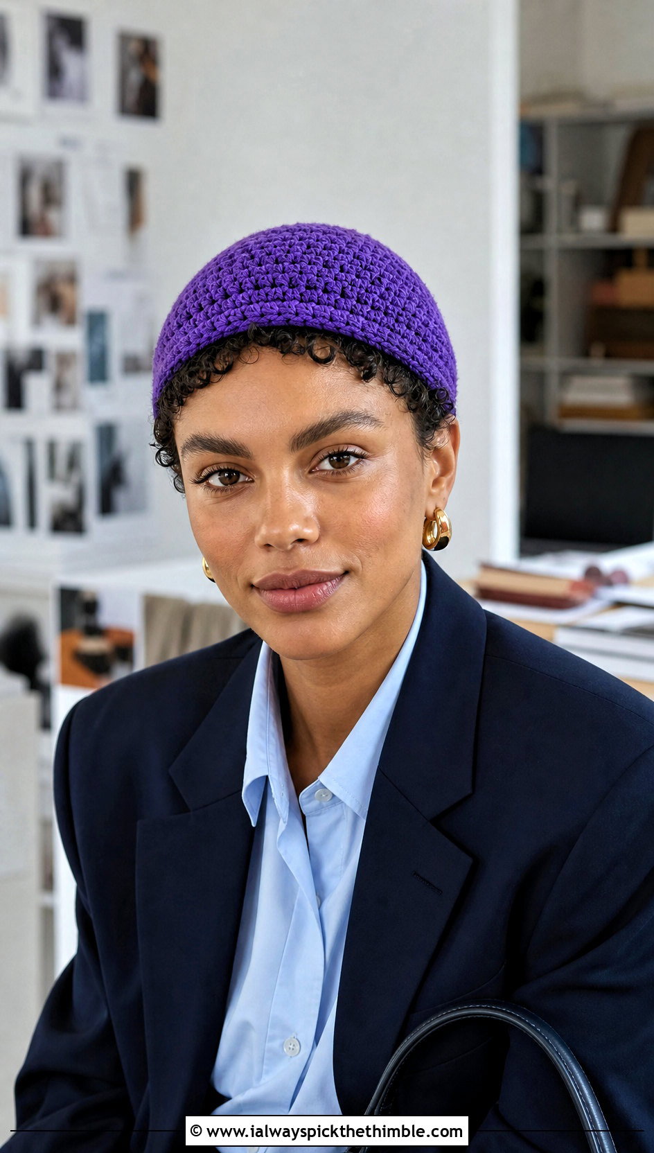 Simple Double Crochet Brimless Cap With Blazer - 15 simple double crochet hat outfit ideas