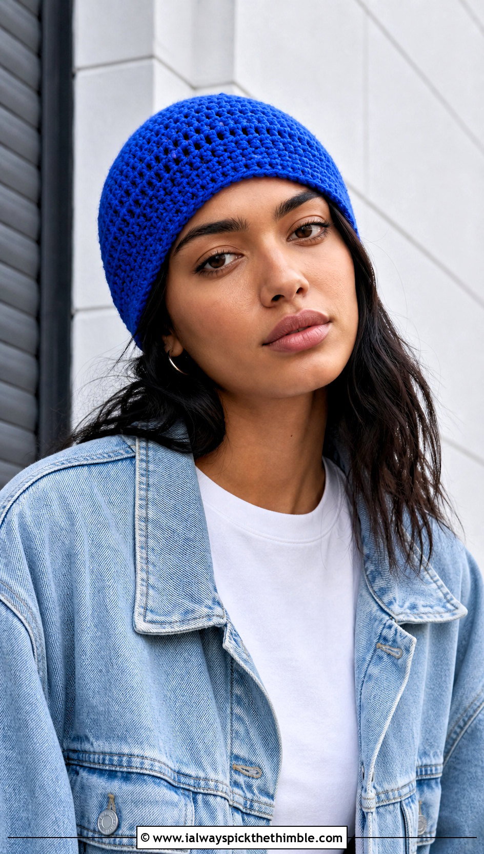 Simple Double Crochet Classic Beanie With Denim Jacket - 15 simple double crochet hat outfit ideas