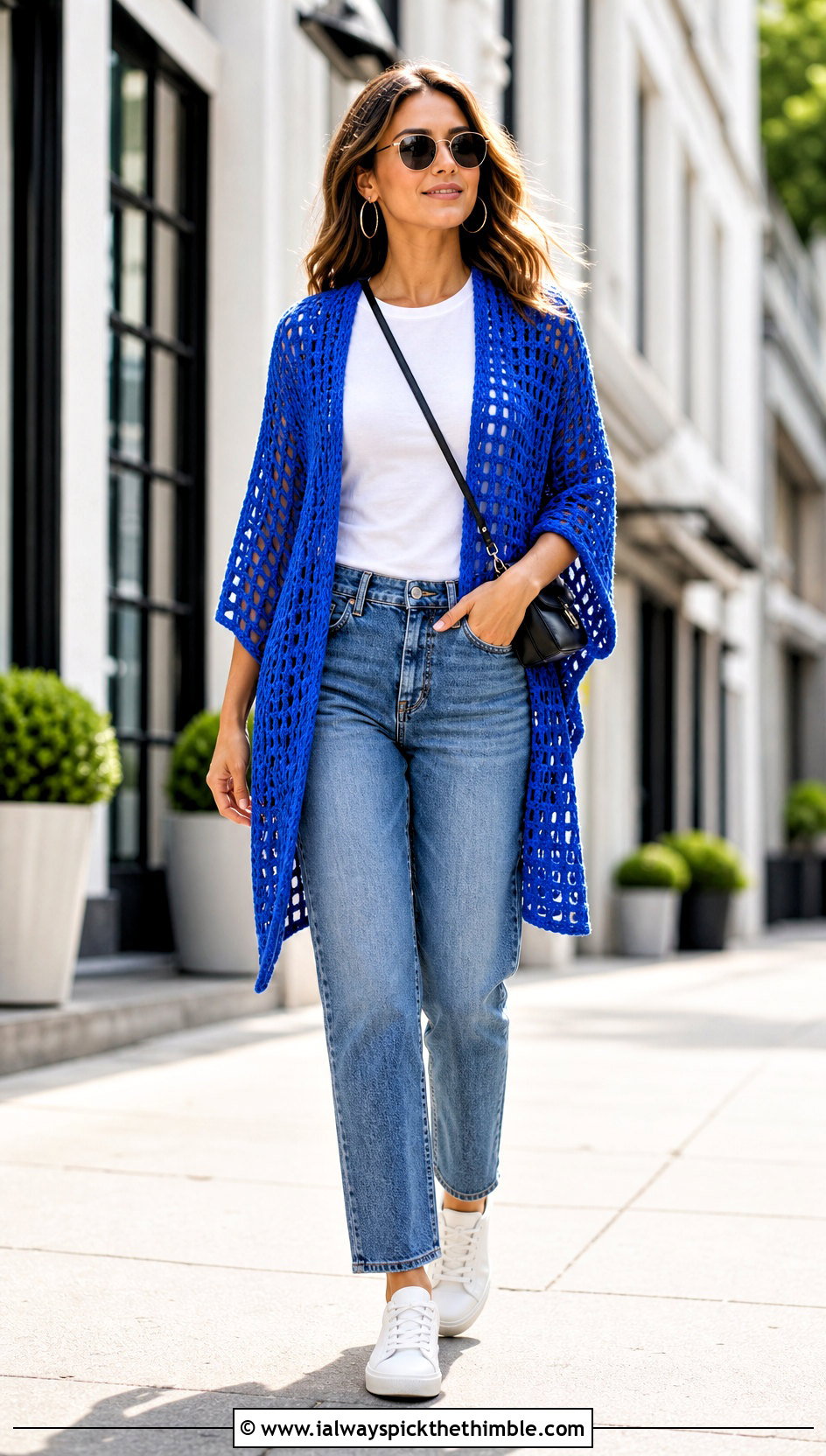 Simple Rectangle Crochet Poncho With Straight Leg Jeans - 20 Beginner Crochet Poncho outfit ideas