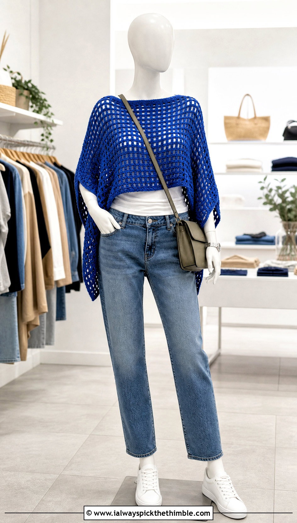 Simple Rectangle Crochet Poncho With Straight Leg Jeans - 15 crochet poncho on mannequin outfit ideas