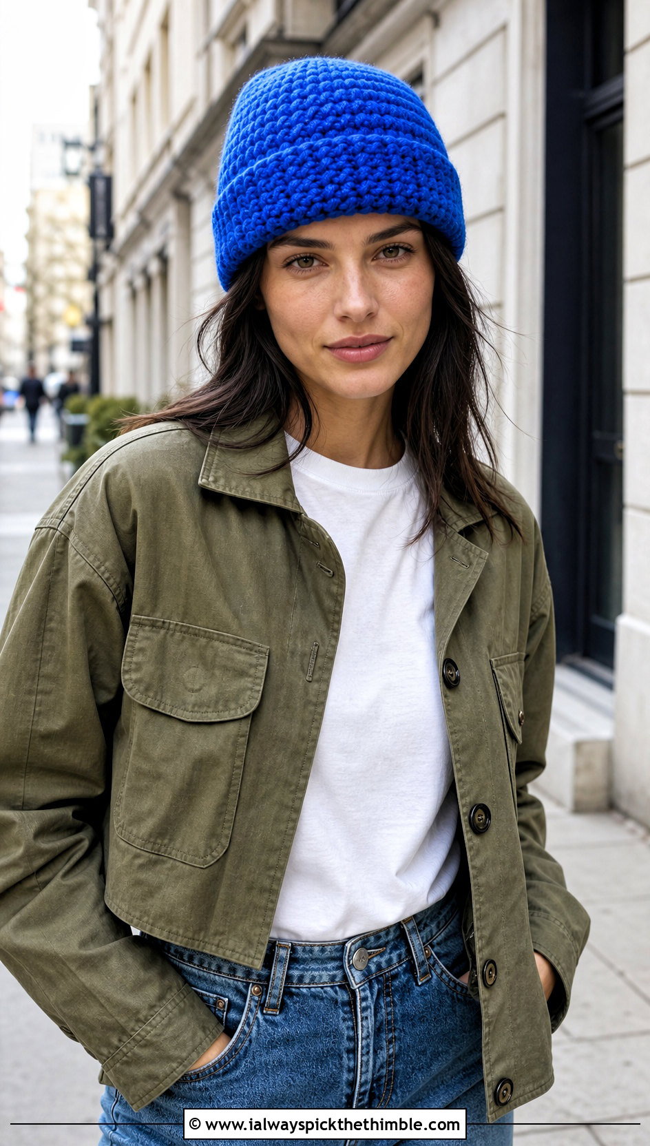 Single Crochet Beanie With Straight Leg Jeans - 25 easy crochet hat outfit ideas