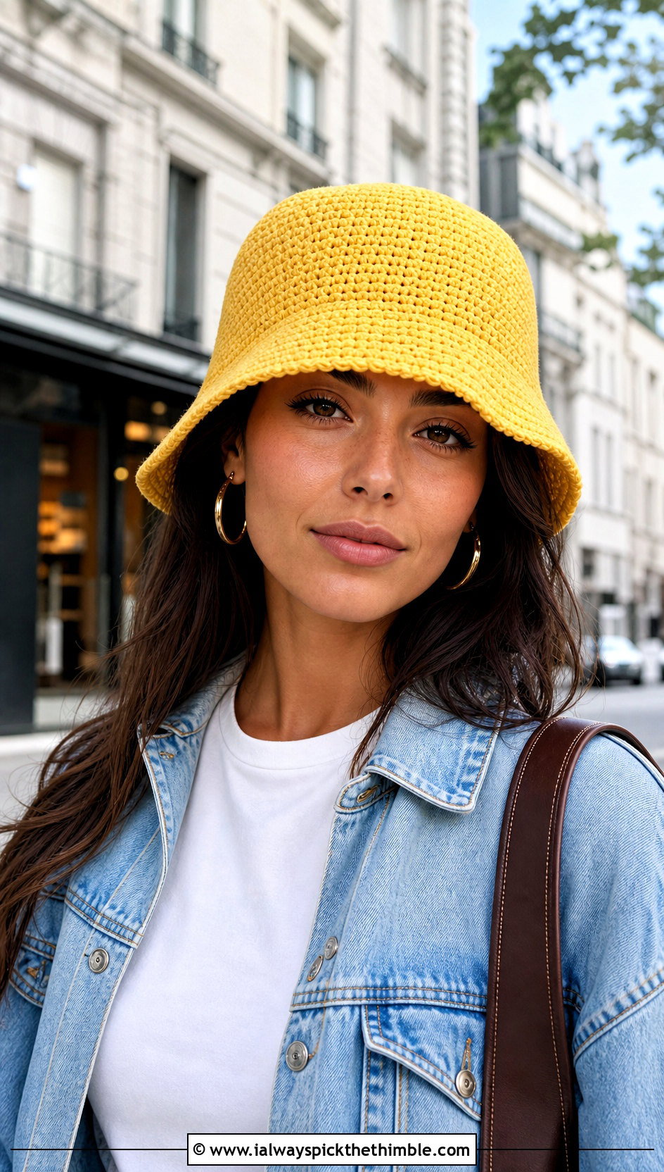 Single Crochet Lemon Bucket Hat With White Tee And Jeans - 20 Lemon Crochet Bucket Hat outfit ideas