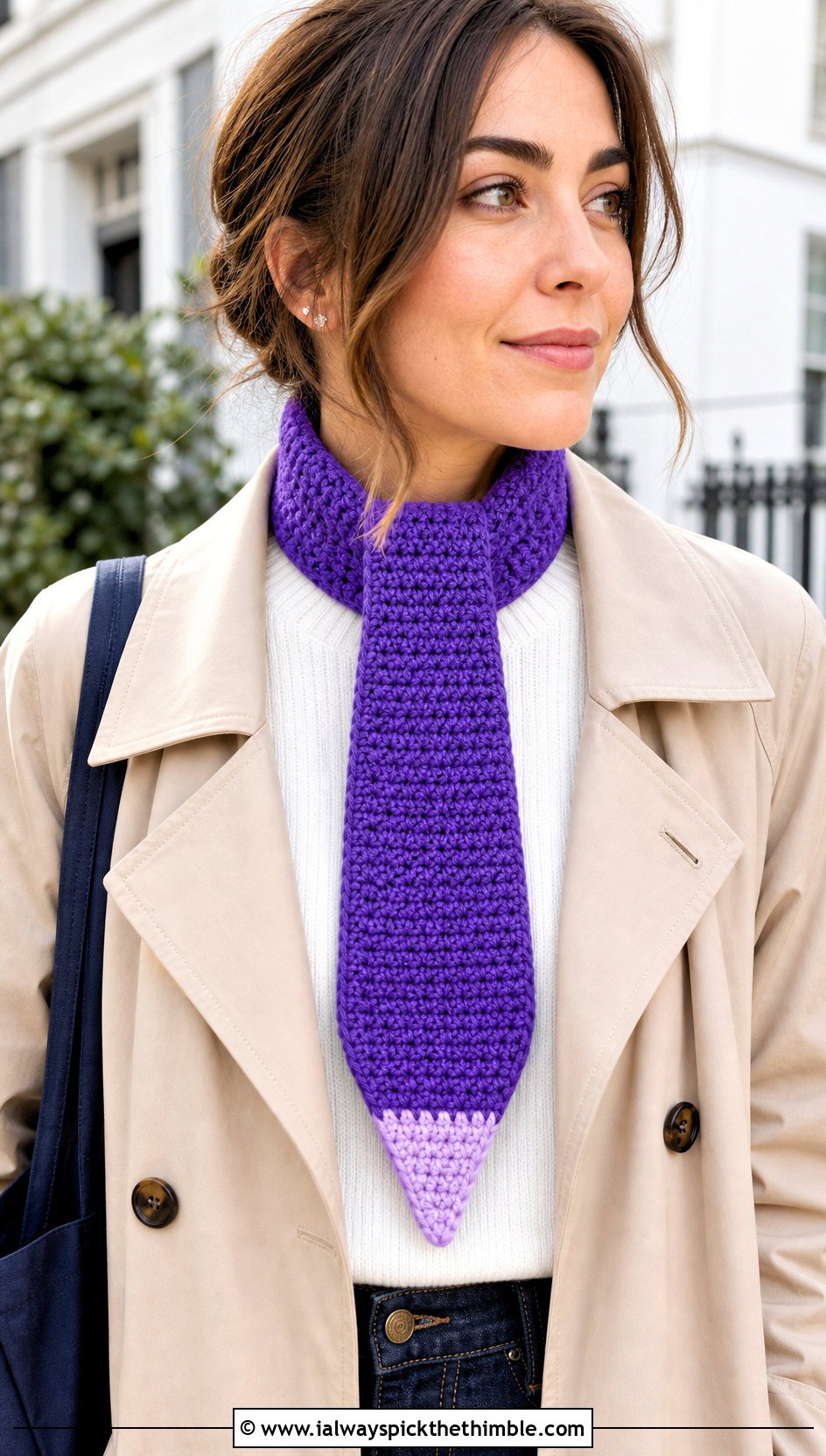 Single Crochet Pencil Scarf With Trench Coat - 20 Crochet Pencil Scarf outfit ideas