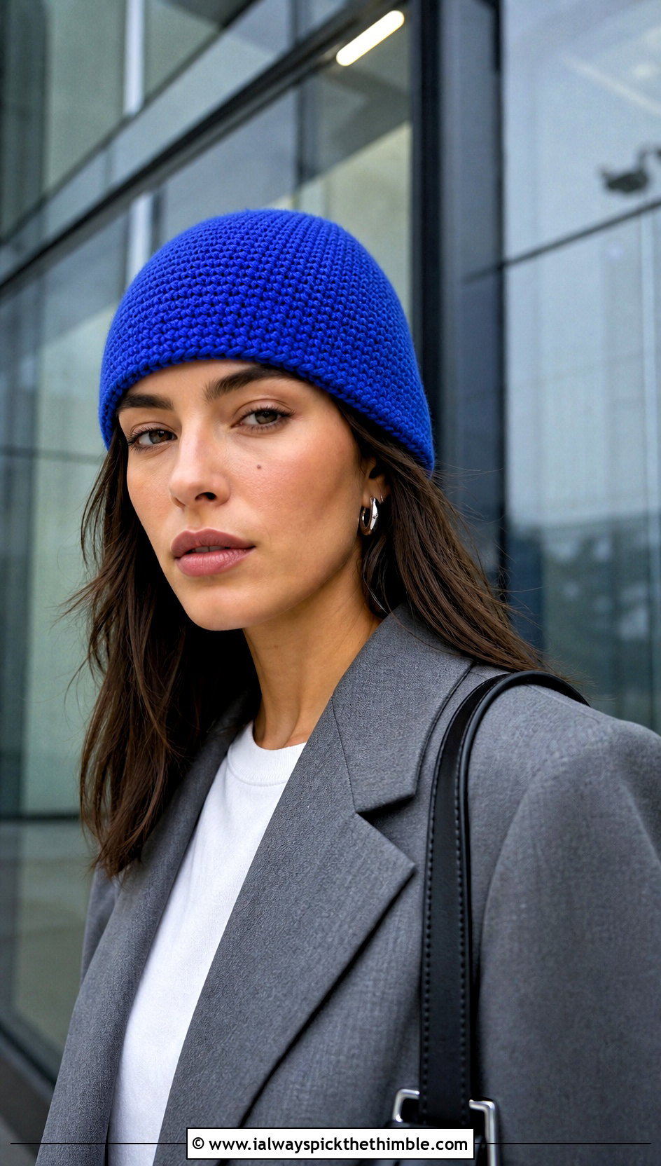 Single Stitch Crochet Fitted Beanie With Blazer And Trousers - 15 Single Stitch Crochet Hat outfit ideas