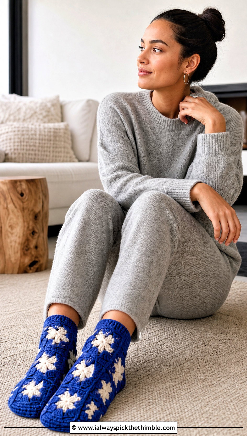 Six Square Granny Square Slipper Socks With A Knit Lounge Set - 15 Granny Square Slipper Socks outfit ideas