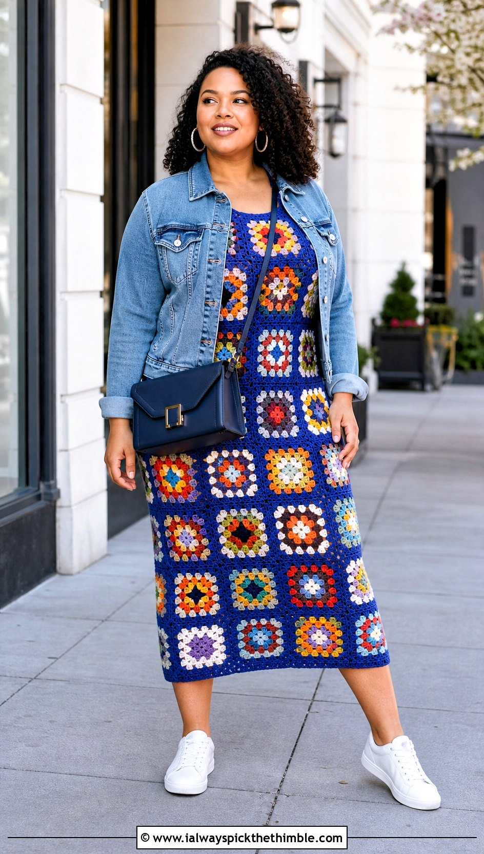 Size 44 Granny Square Crochet Midi Dress With Denim Jacket - 15 crochet dress size 44 outfit ideas