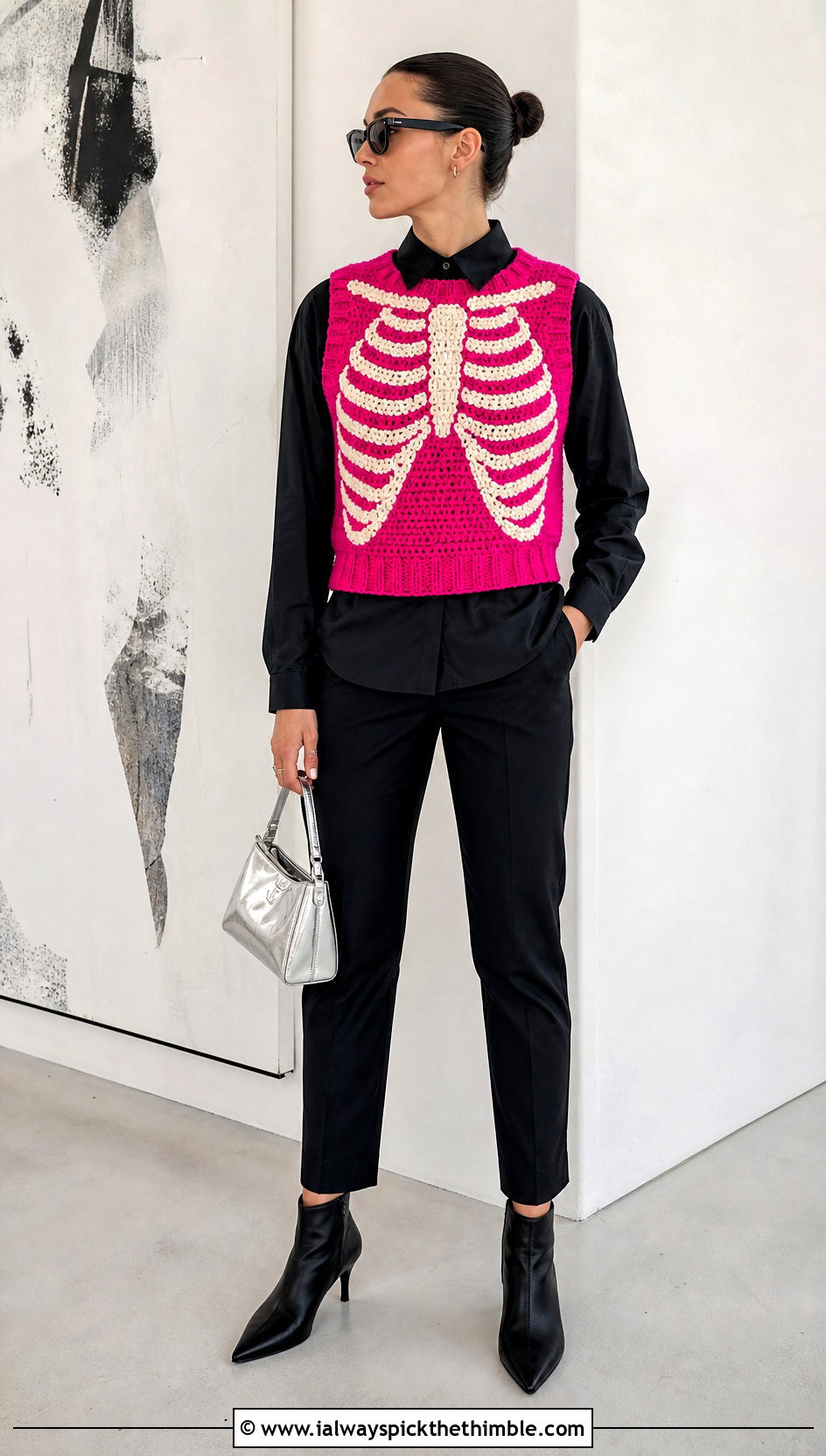 Skeleton Crochet Vest With Monochrome Layers - 20 Crochet Halloween Clothes and outfit ideas