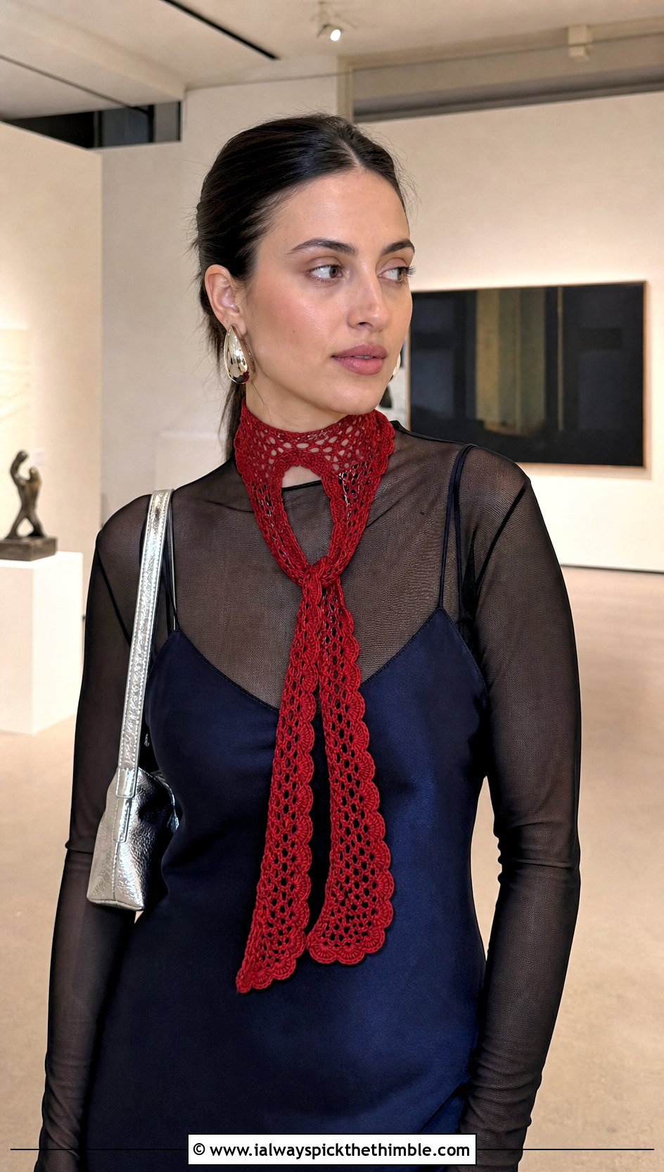 Skinny Cari Keyhole Crochet Scarf With Satin Slip Dress - 15 Cari Keyhole Crochet Scarf outfit ideas