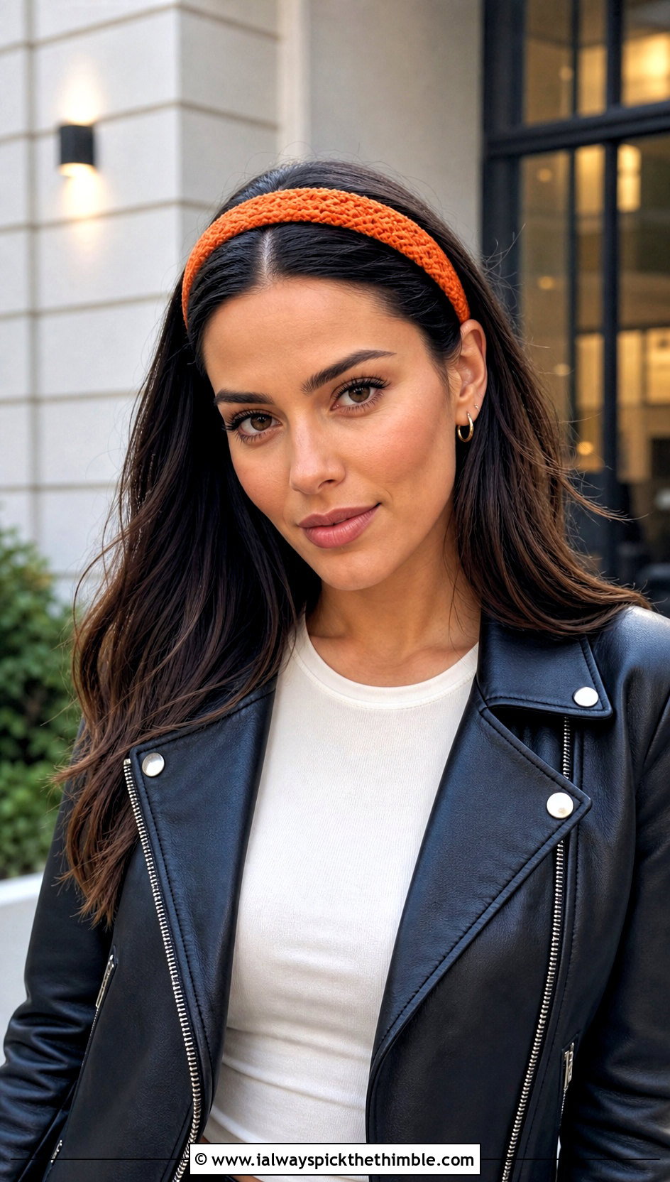 Skinny Crochet Headband With Leather Jacket - 25 crochet hair accessories head bands outfit ideas