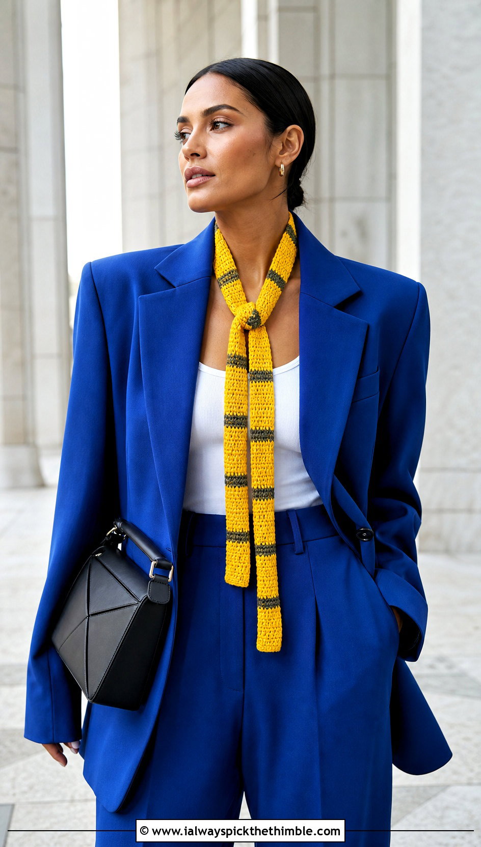 Skinny Crochet Hufflepuff Scarf With Oversized Suit - 20 crochet hufflepuff scarf outfit ideas
