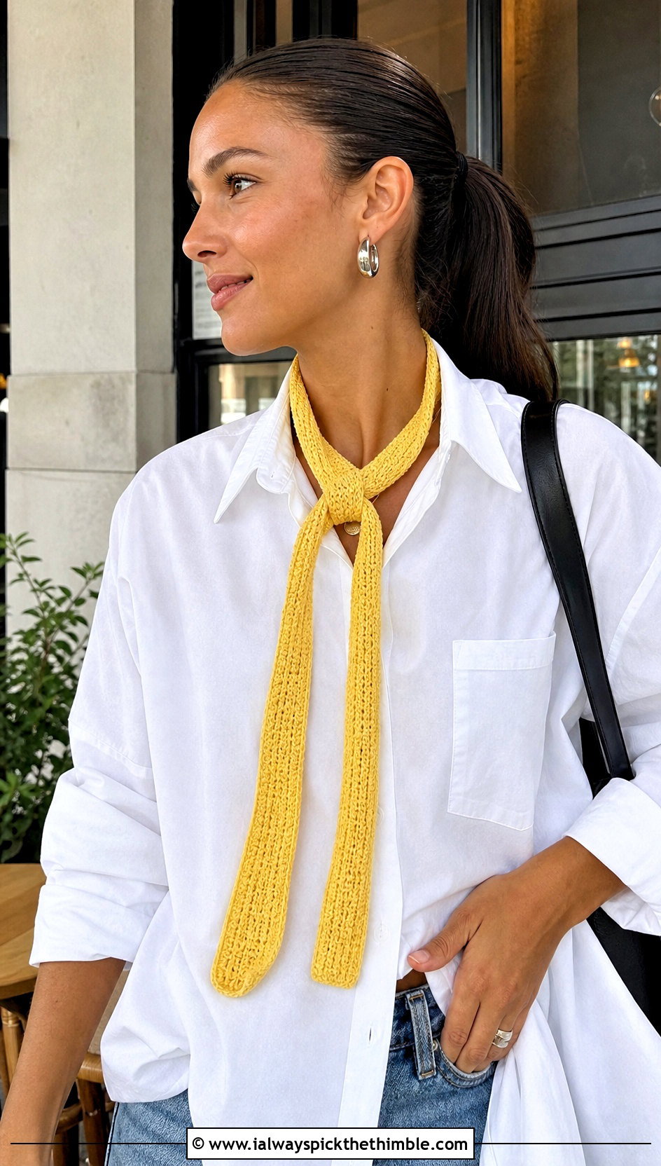 Skinny Crochet Sally Scarf With White Shirt And Jeans - 20 Crochet Sally Scarf outfit ideas