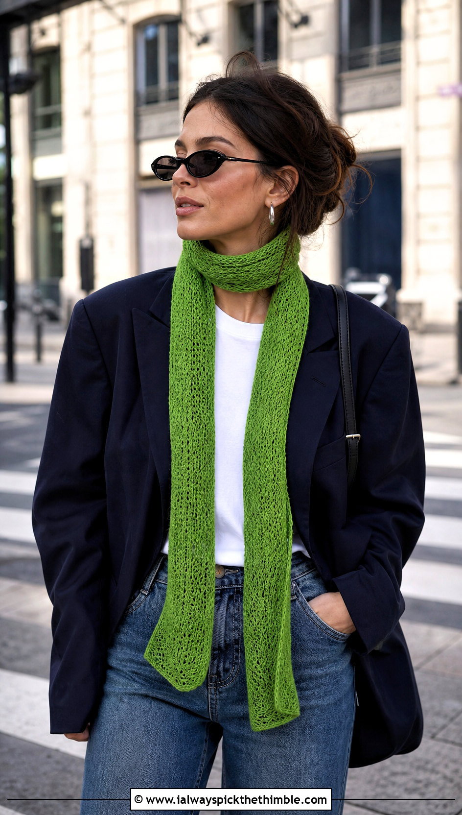 Skinny Crochet Scarf With Blazer And Jeans - 25 crochet neck scarf outfit ideas