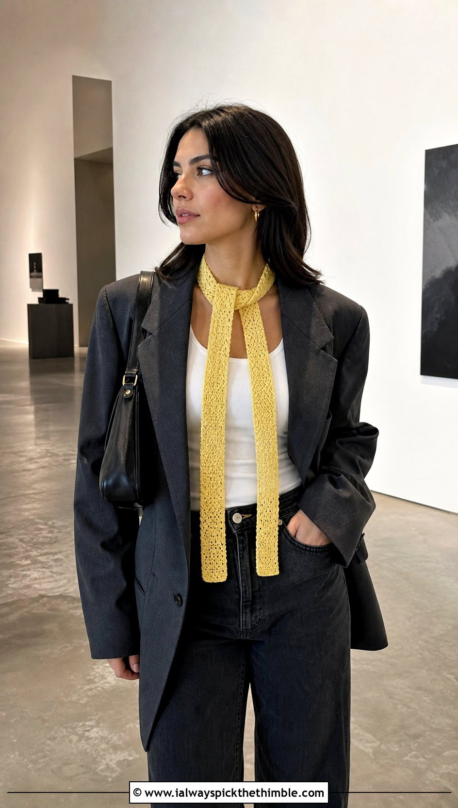 Skinny Crochet Scarf With Blazer And Jeans - 25 simple crochet scarf outfit ideas