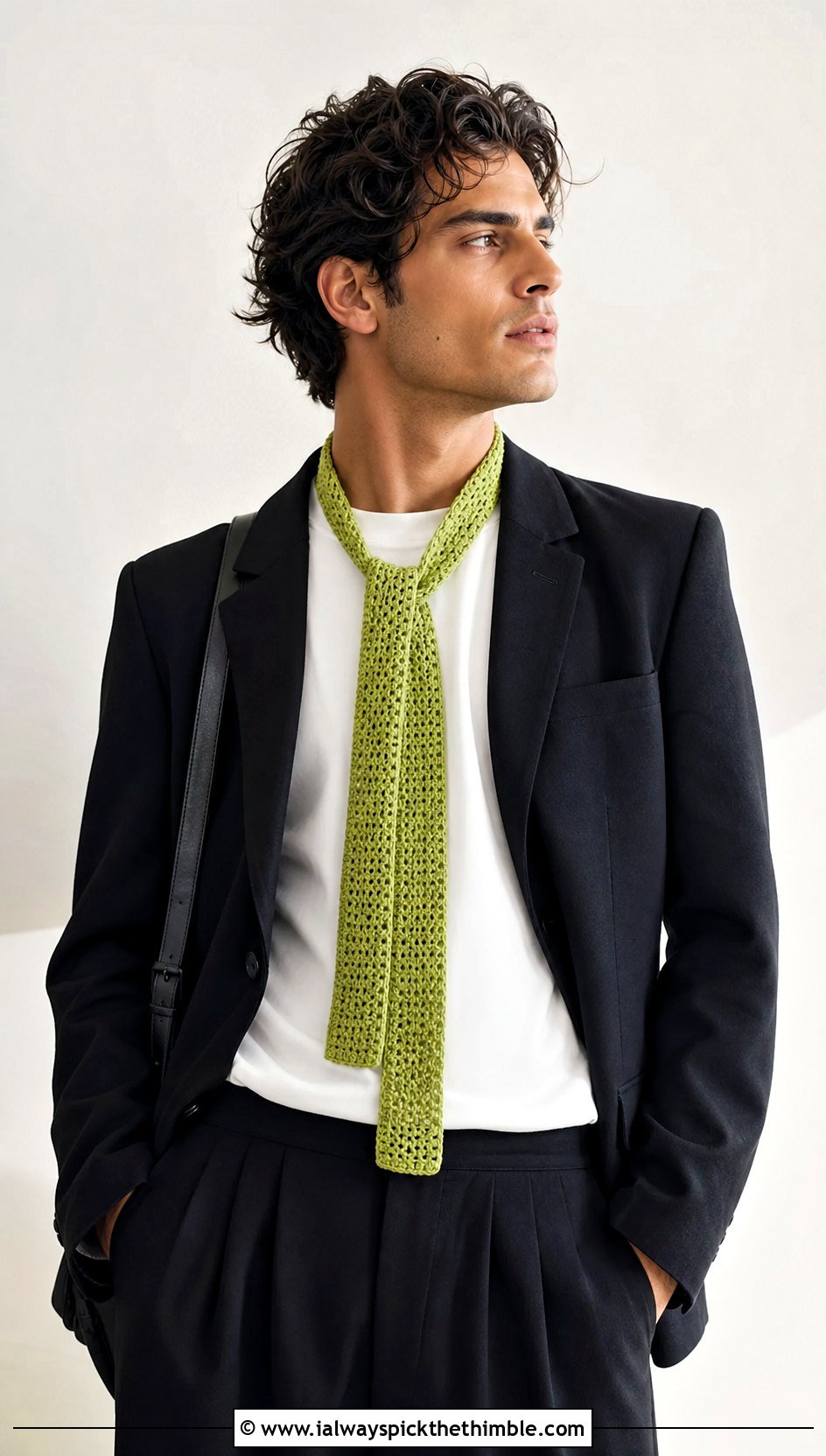 Skinny Crochet Scarf With Blazer And T Shirt - 25 men crochet scarf outfit ideas