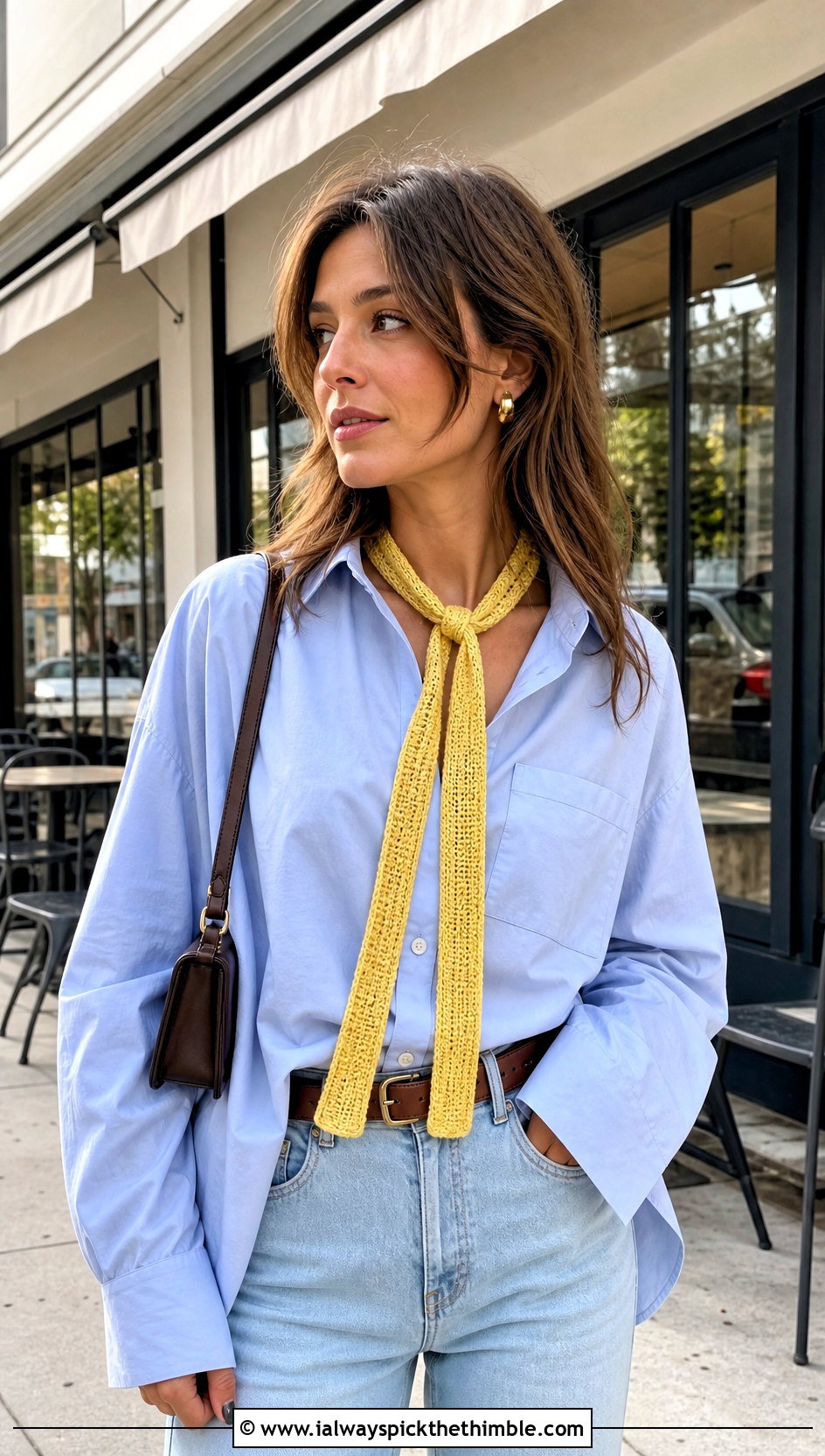 Skinny Crochet Scarf With Button Down Shirt And Jeans - 20 Elegant Crochet Scarf outfit ideas