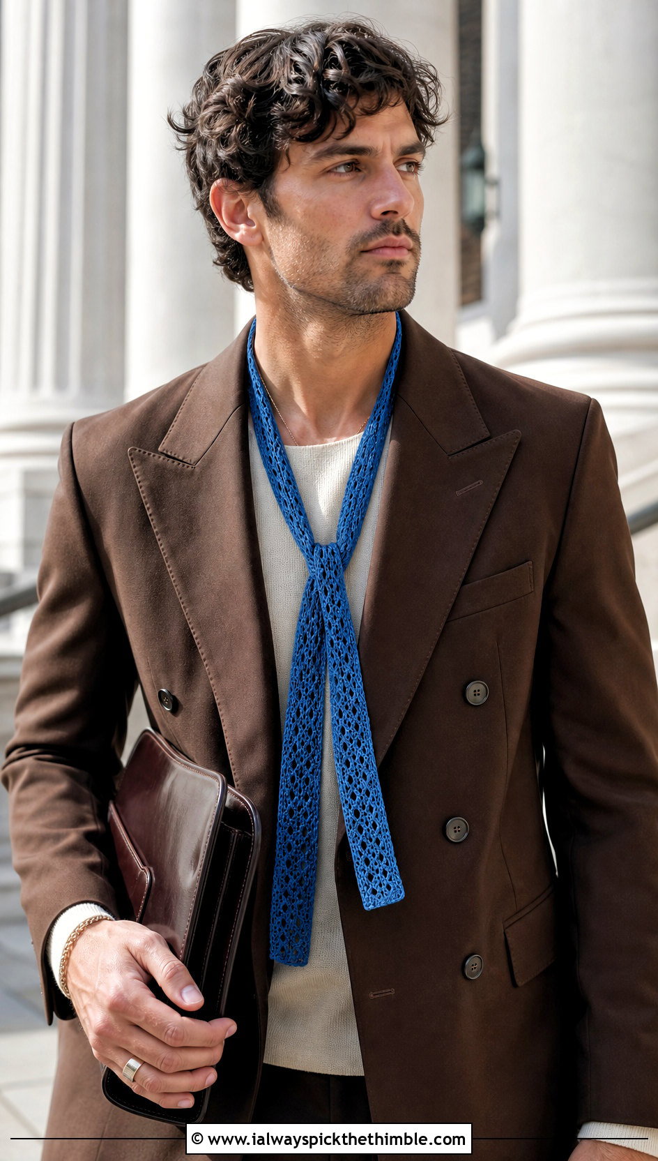 Skinny Crochet Scarf With Double Breasted Suit - 20 crochet scarf ideas for men