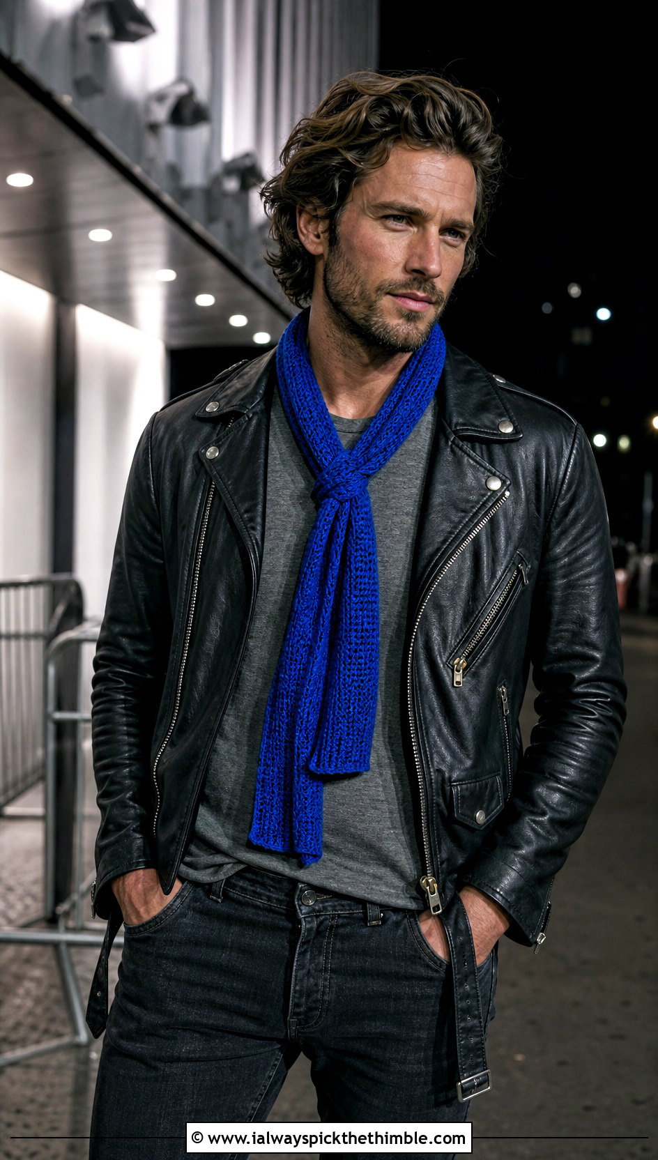 Skinny Crochet Scarf With Leather Jacket - 20 Mens Crochet Scarf outfit ideas
