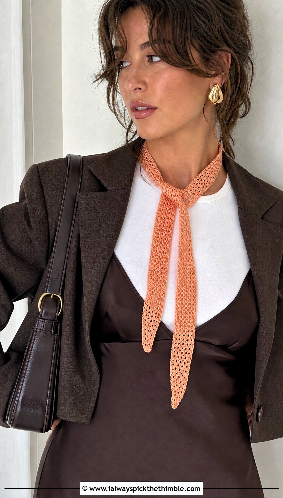 Skinny Crochet Scarf With Slip Dress - 20 easy crochet scarfs outfit ideas