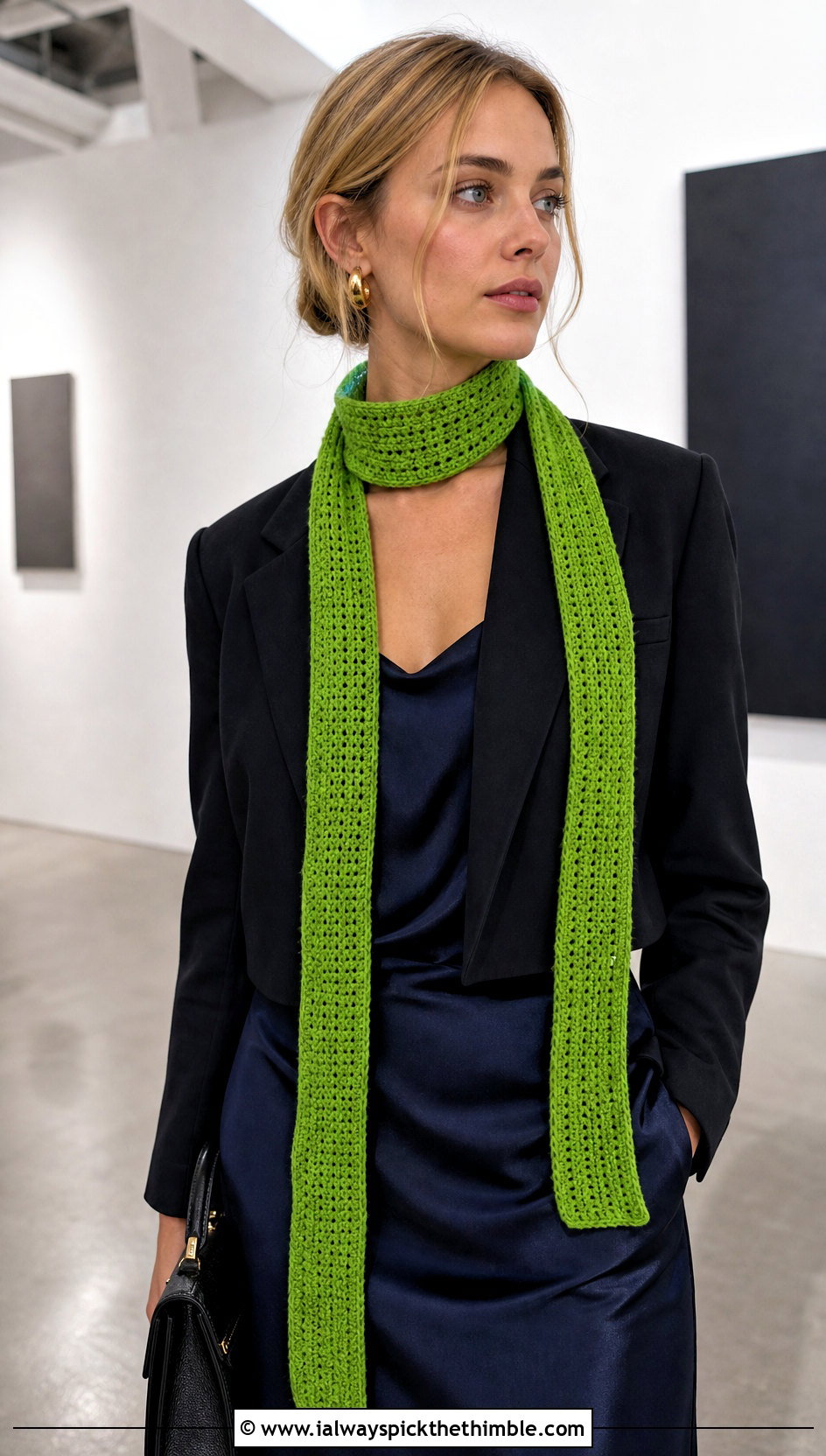 Skinny Crochet Scarf With Slip Dress - 15 beginner crochet scarf design outfit ideas