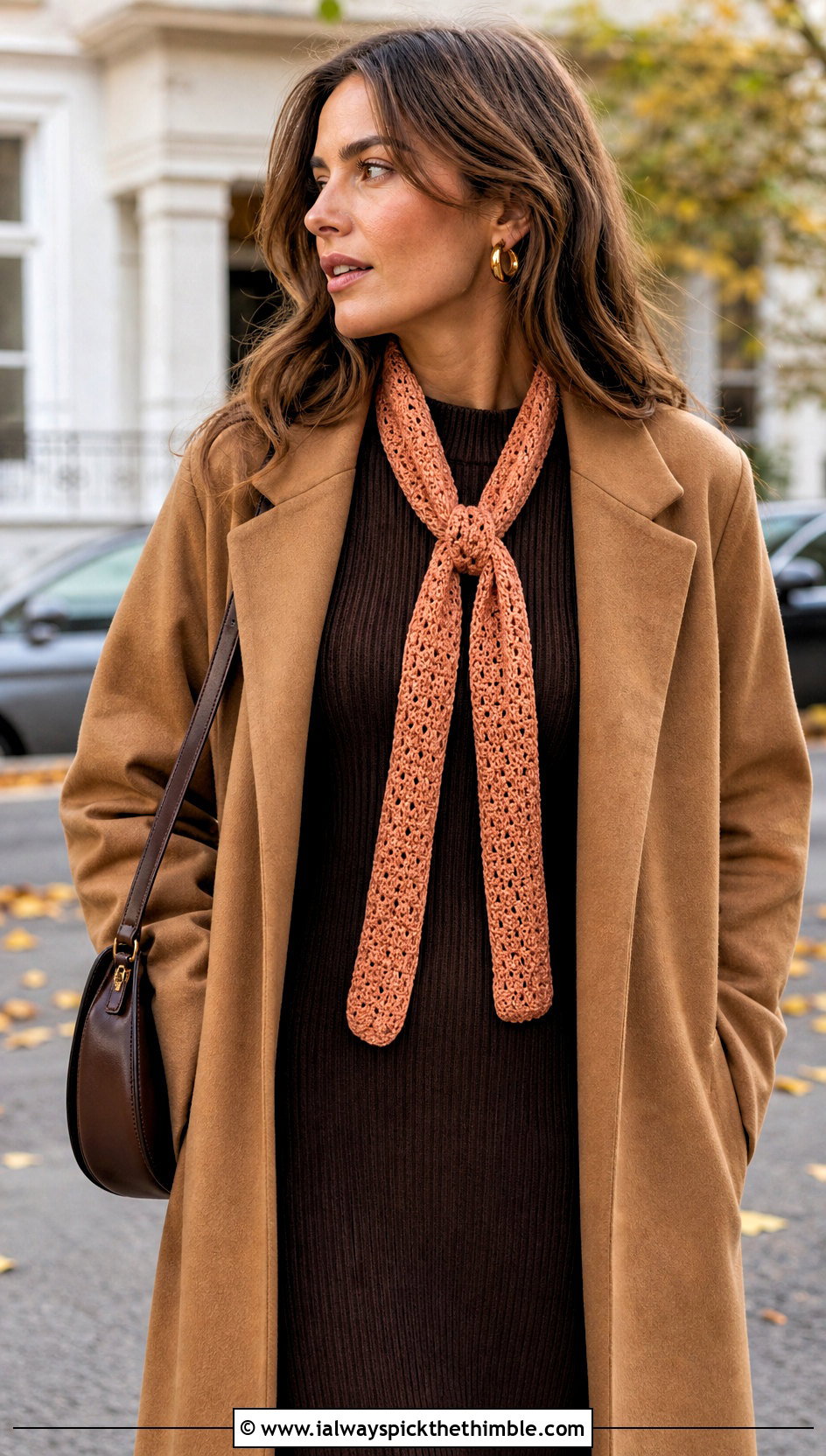 Skinny Crochet Scarf With Sweater Dress - 15 Crochet Fall Scarf outfit ideas
