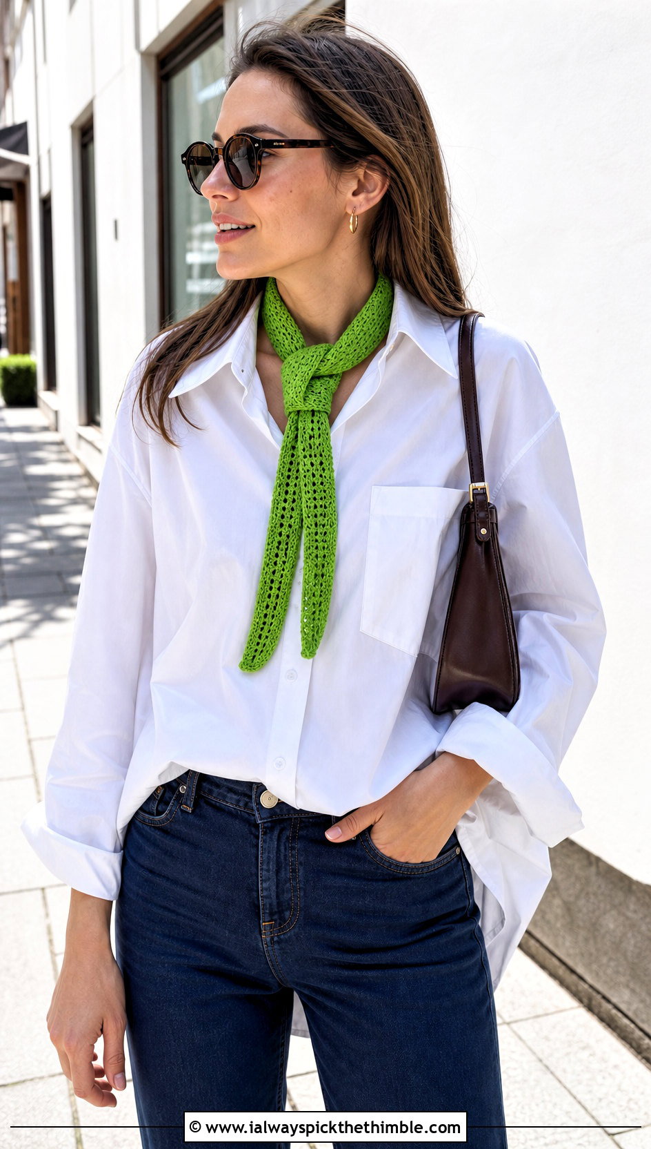 Skinny Crochet Scarf With White Shirt And Jeans - 20 Beautiful Crochet Scarf outfit ideas