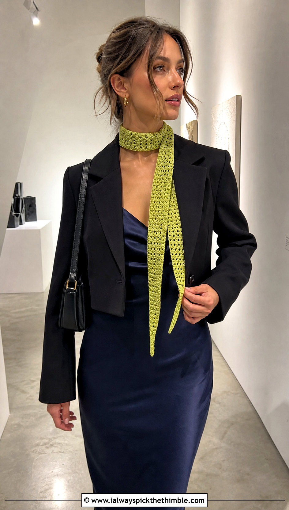Skinny Crochet Textured Scarf With Slip Dress - 20 Crochet Textured Scarf outfit ideas