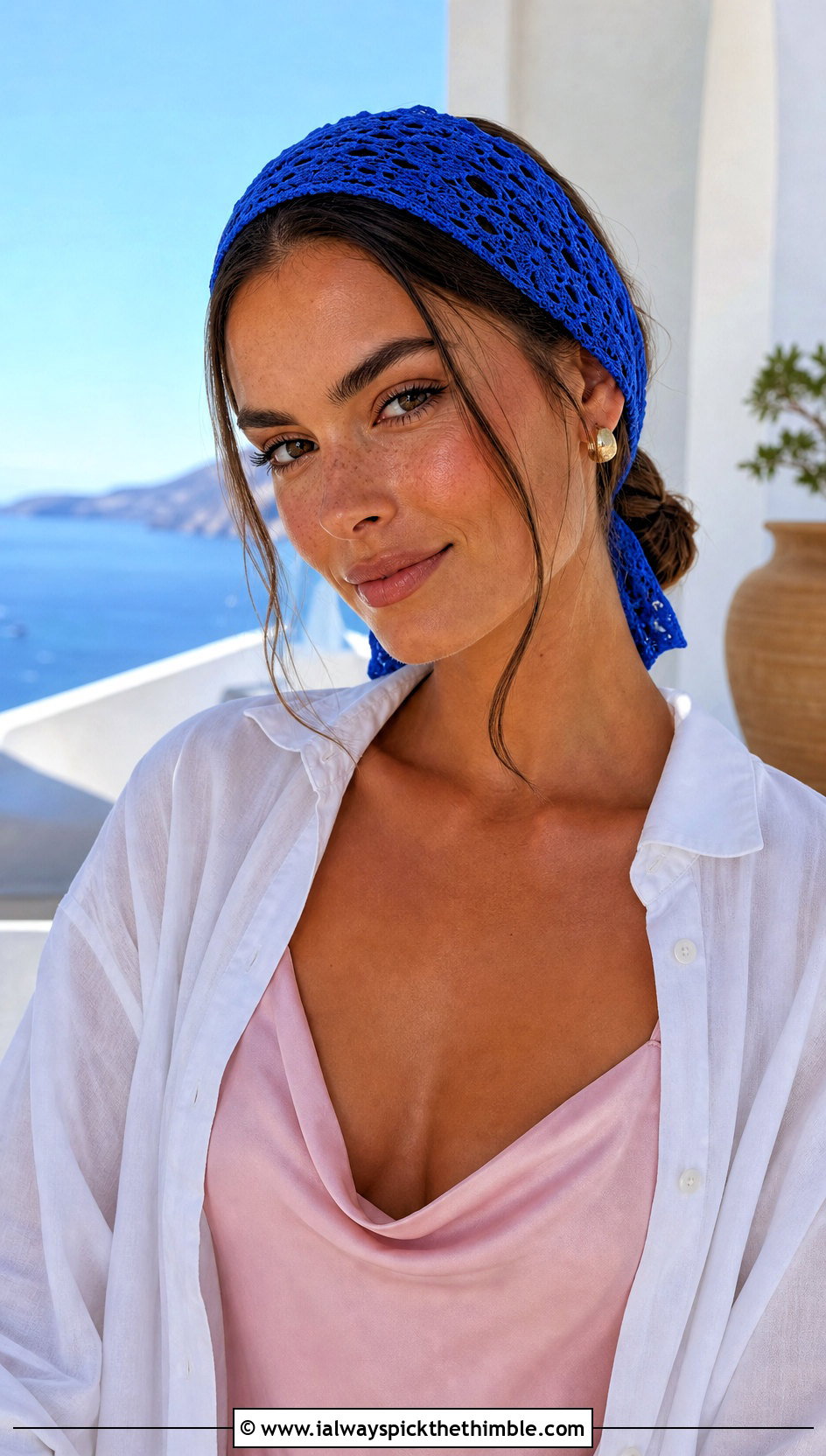 Skinny Crochet Tie Headband With Slip Dress - 20 crochet headband for women outfit ideas