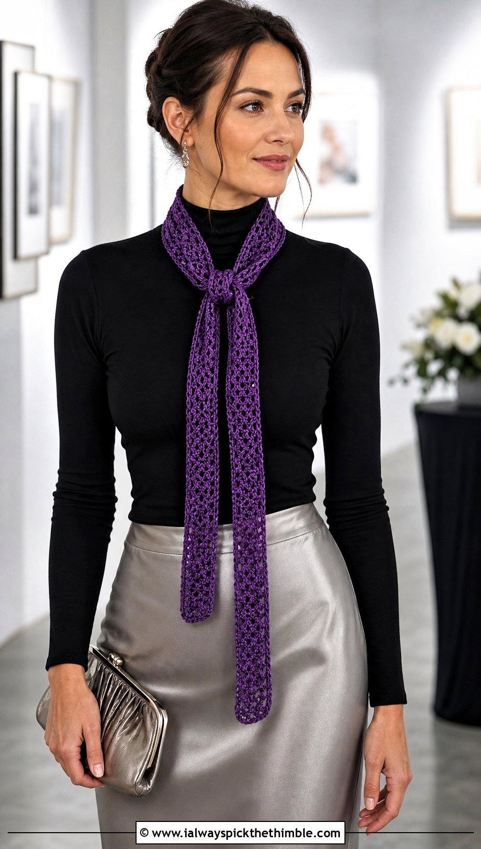 Skinny Crochet Velvet Scarf With Satin Skirt - 20 Crochet Velvet Scarf outfit ideas