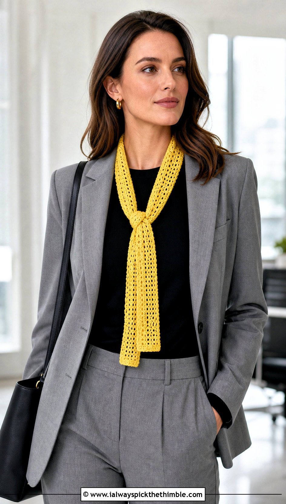 Skinny Double Crochet Scarf With Blazer - 25 double crochet scarf outfit ideas