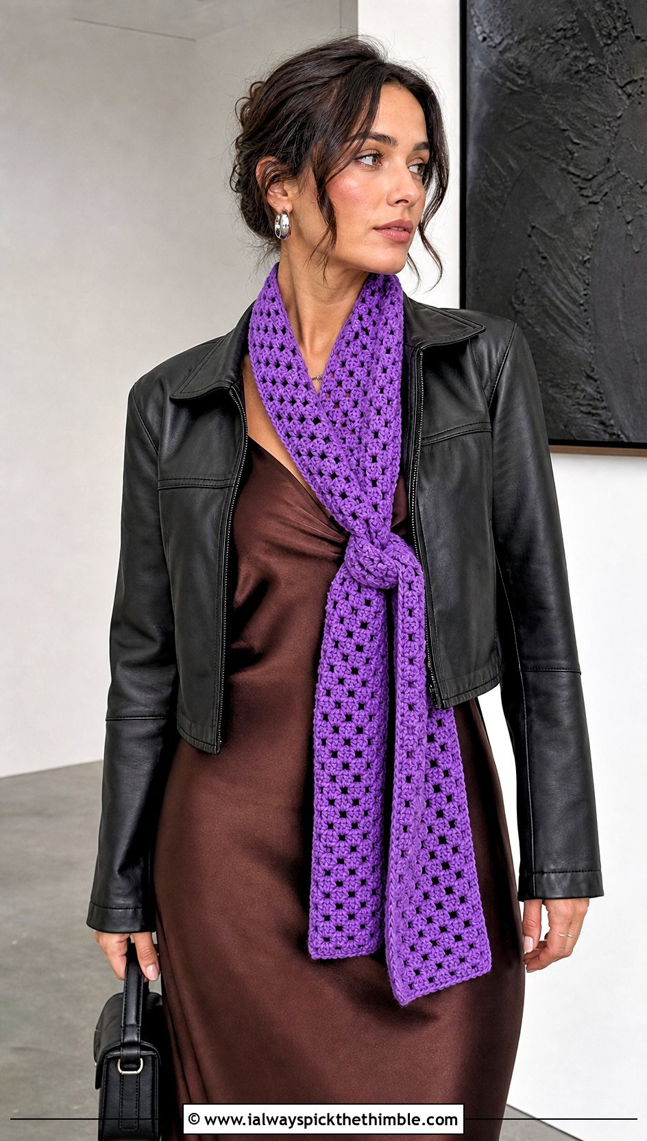 Skinny Granny Stitch Scarf With Slip Dress - 20 crochet granny stitch scarf outfit ideas