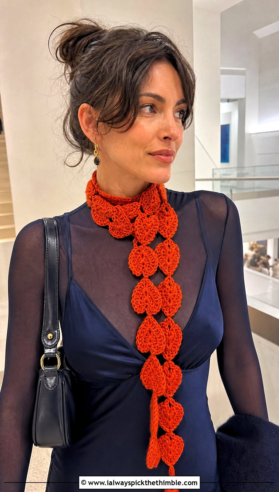 Skinny Heart Scarf With Slip Dress - 20 crochet heart scarf outfit ideas