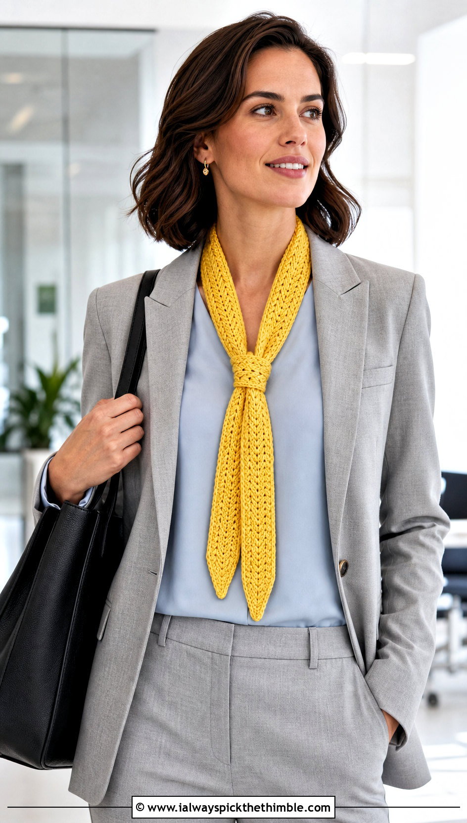Skinny Herringbone Crochet Scarf With Blazer And Trousers - 15 Herringbone Crochet Scarf outfit ideas