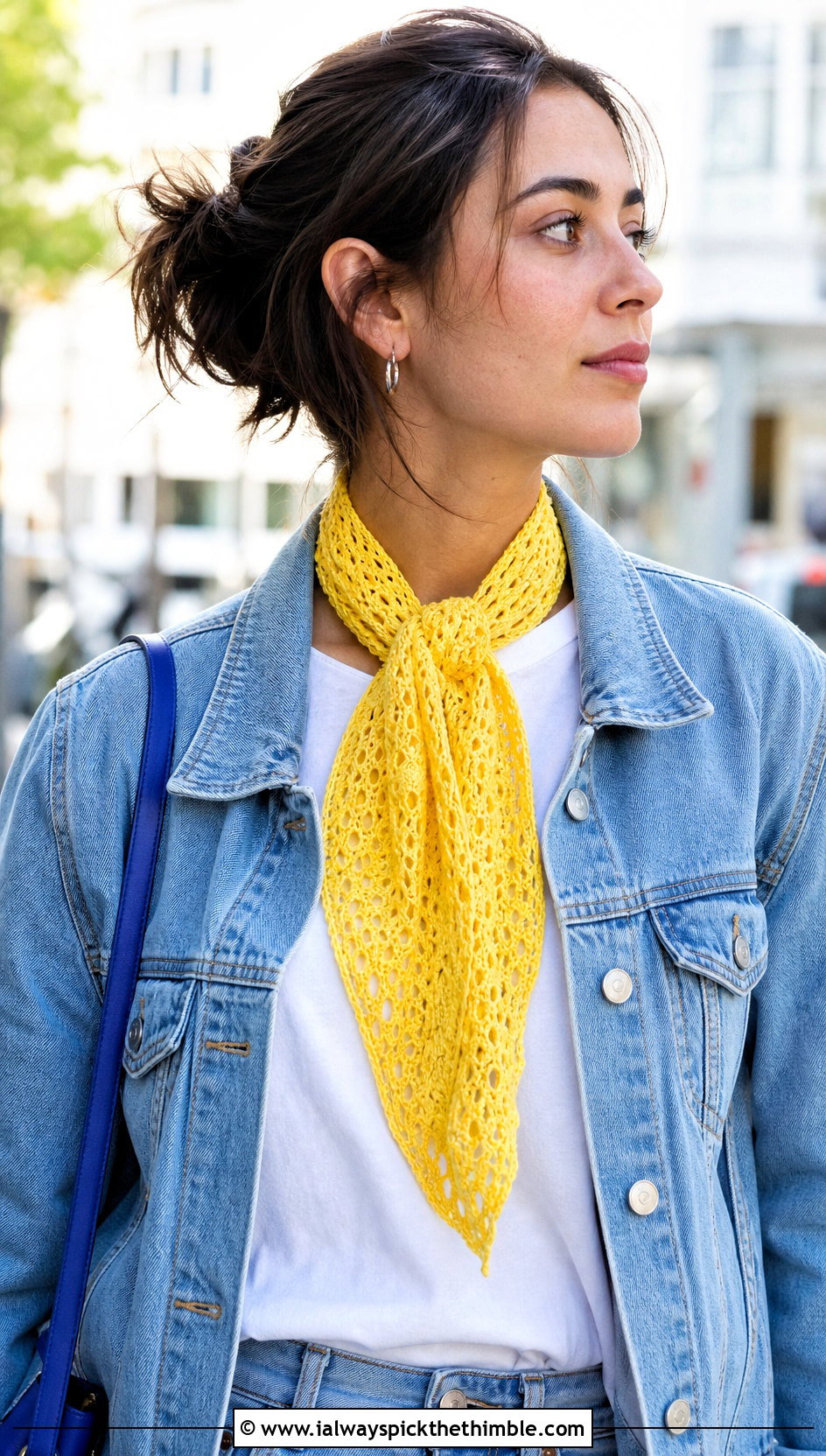 Skinny Lace Crochet Scarf With Denim Jacket - 15 Dainty Crochet Scarf outfit ideas