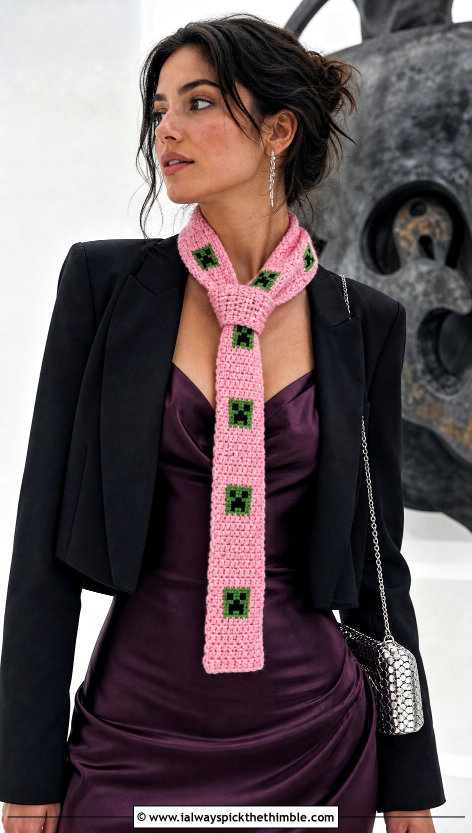 Skinny Minecraft Creeper Crochet Scarf With Satin Slip Dress - 15 minecraft creeper crochet scarf outfit ideas