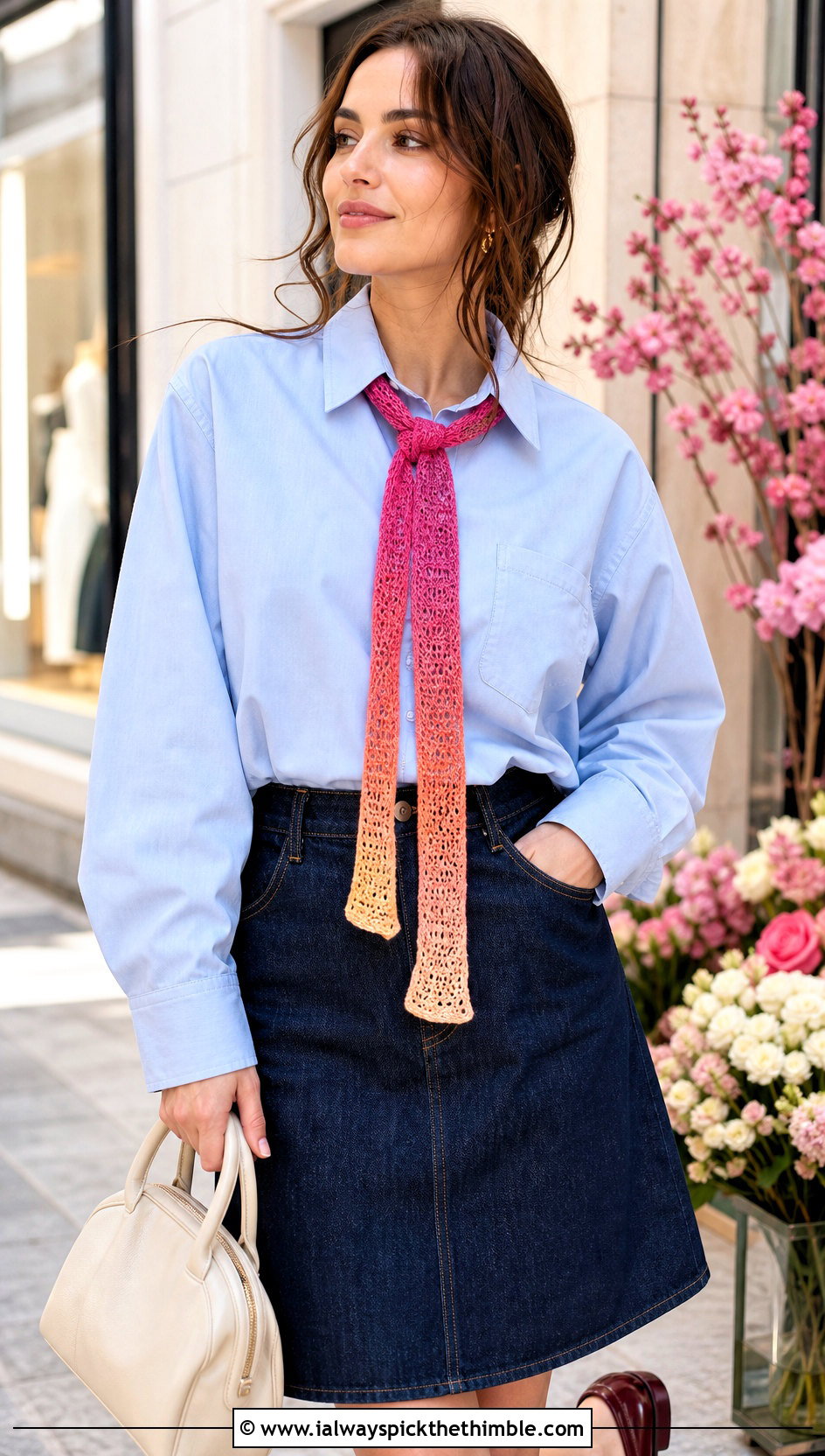 Skinny Ombre Crochet Scarf With Button Down Shirt - 20 Ombre Crochet Scarf outfit ideas