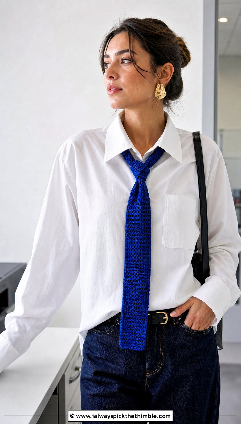Skinny Pencil Crochet Scarf With White Shirt - 20 Pencil Crochet Scarf outfit ideas