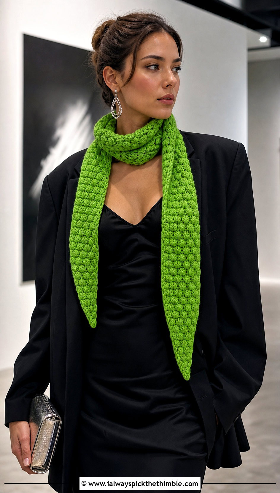 Skinny Puff Scarf With Slip Dress - 15 Playful Puffs Crochet Scarf outfit ideas
