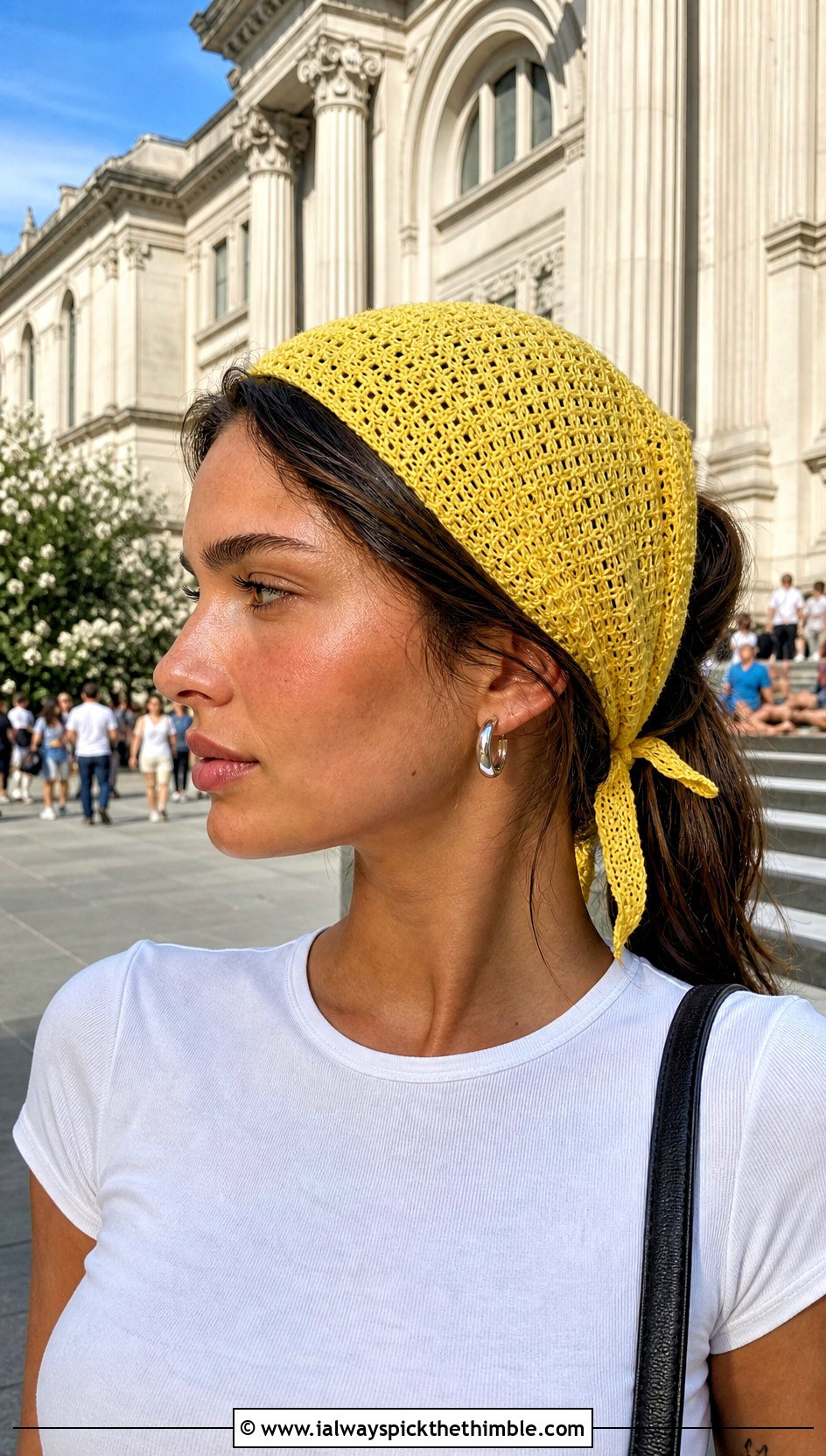 Skinny Tie Crochet Headband With Maxi Skirt And Baby Tee - 15 summer crochet headband outfit ideas