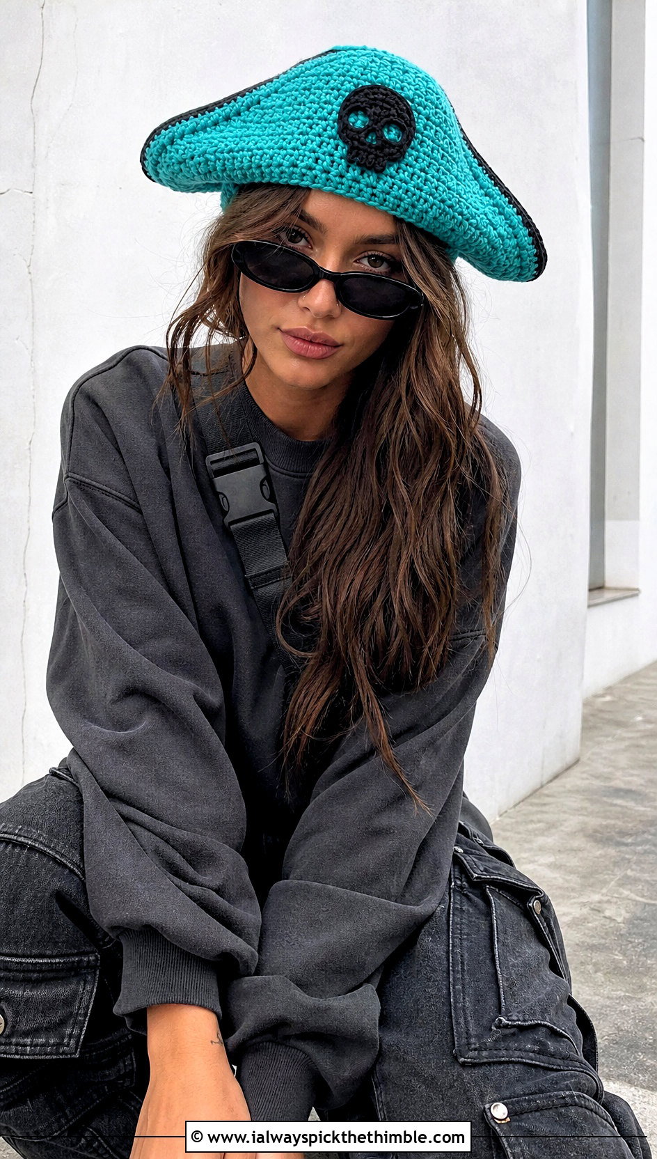 Skull Applique Crochet Pirate Hat With Monochrome Streetwear - 25 crochet pirate hat outfit ideas