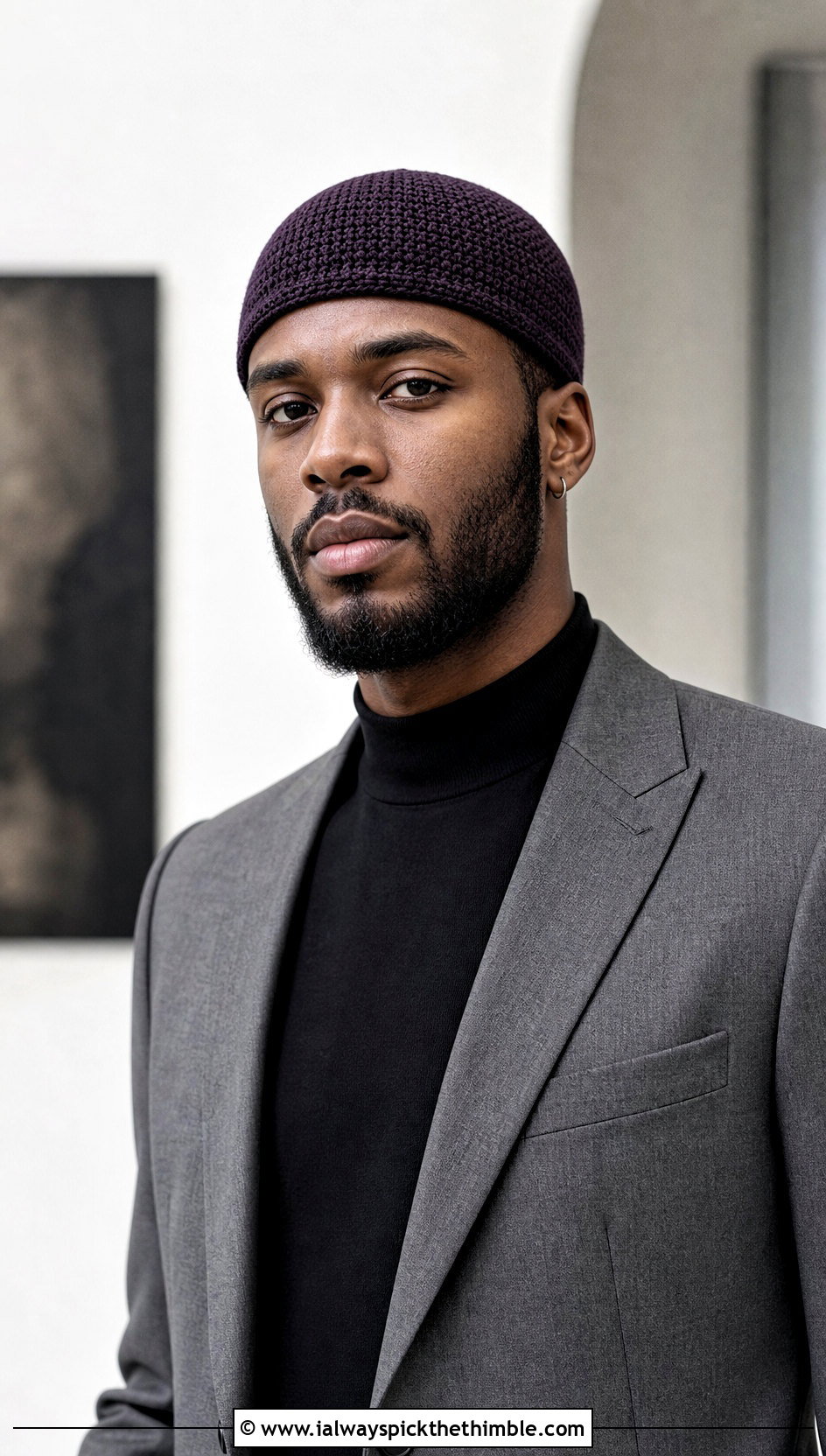 Skull Cap Crochet Beanie With Minimal Suit - 20 crochet man beanie outfit ideas
