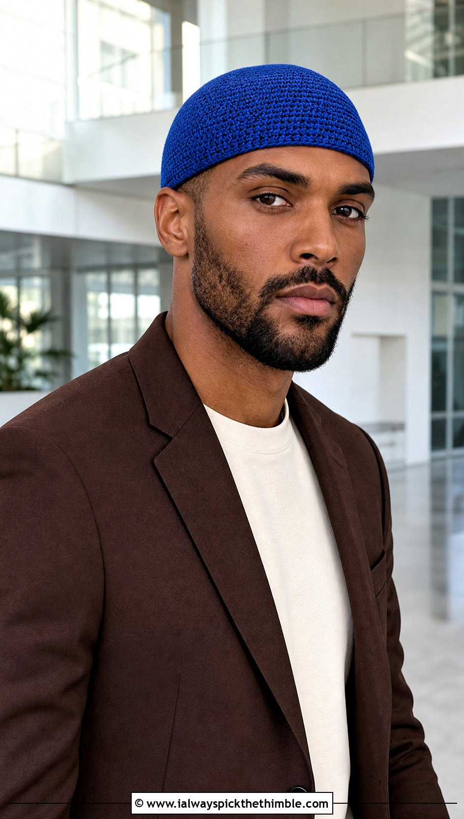 Skull Cap Crochet Hat With Blazer - 25 men's crochet hat outfit ideas