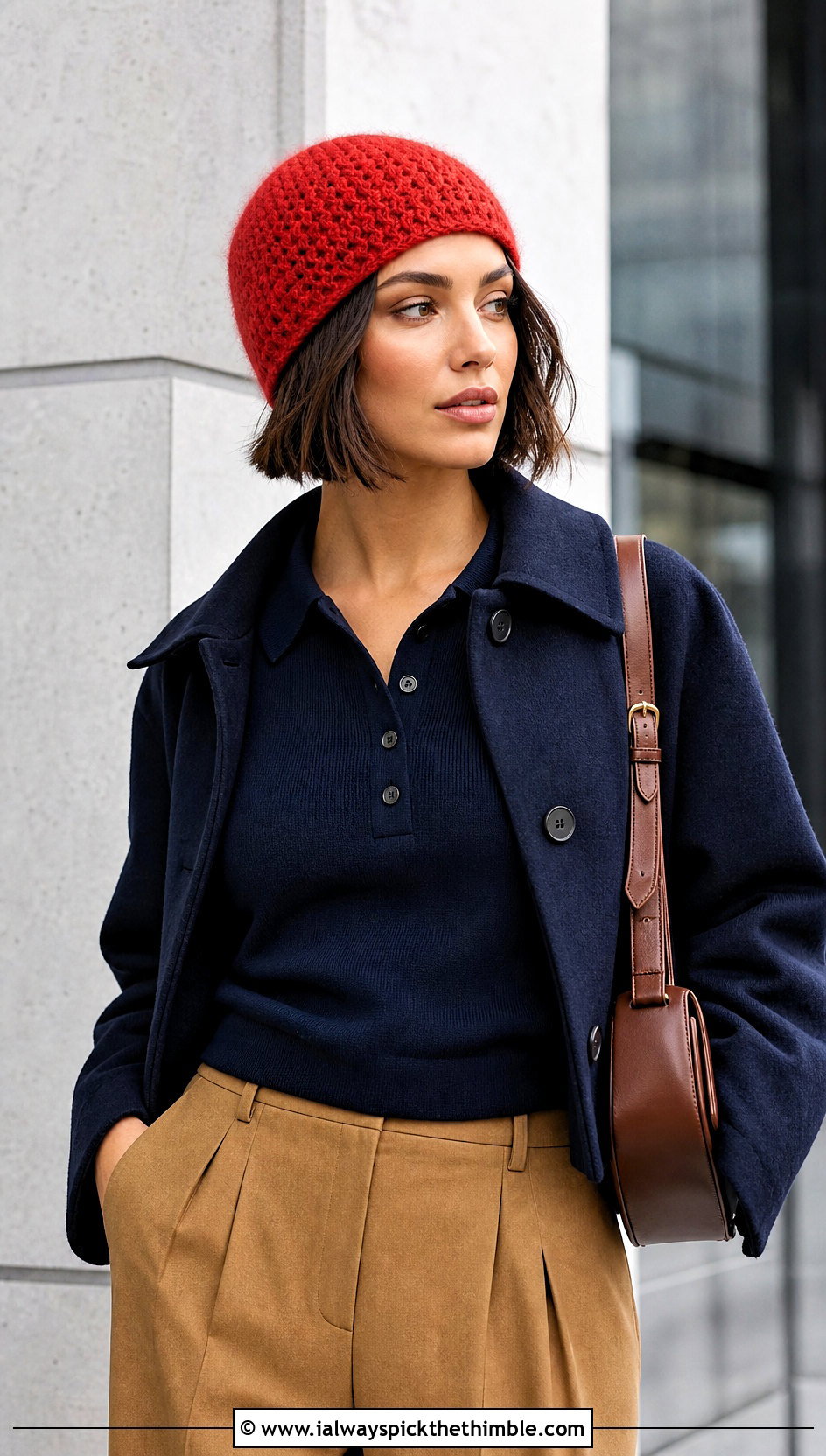 Skull Cap Mohair Crochet Beanie With Polo Sweater And Pleated Trousers - 25 mohair crochet beanie outfit ideas