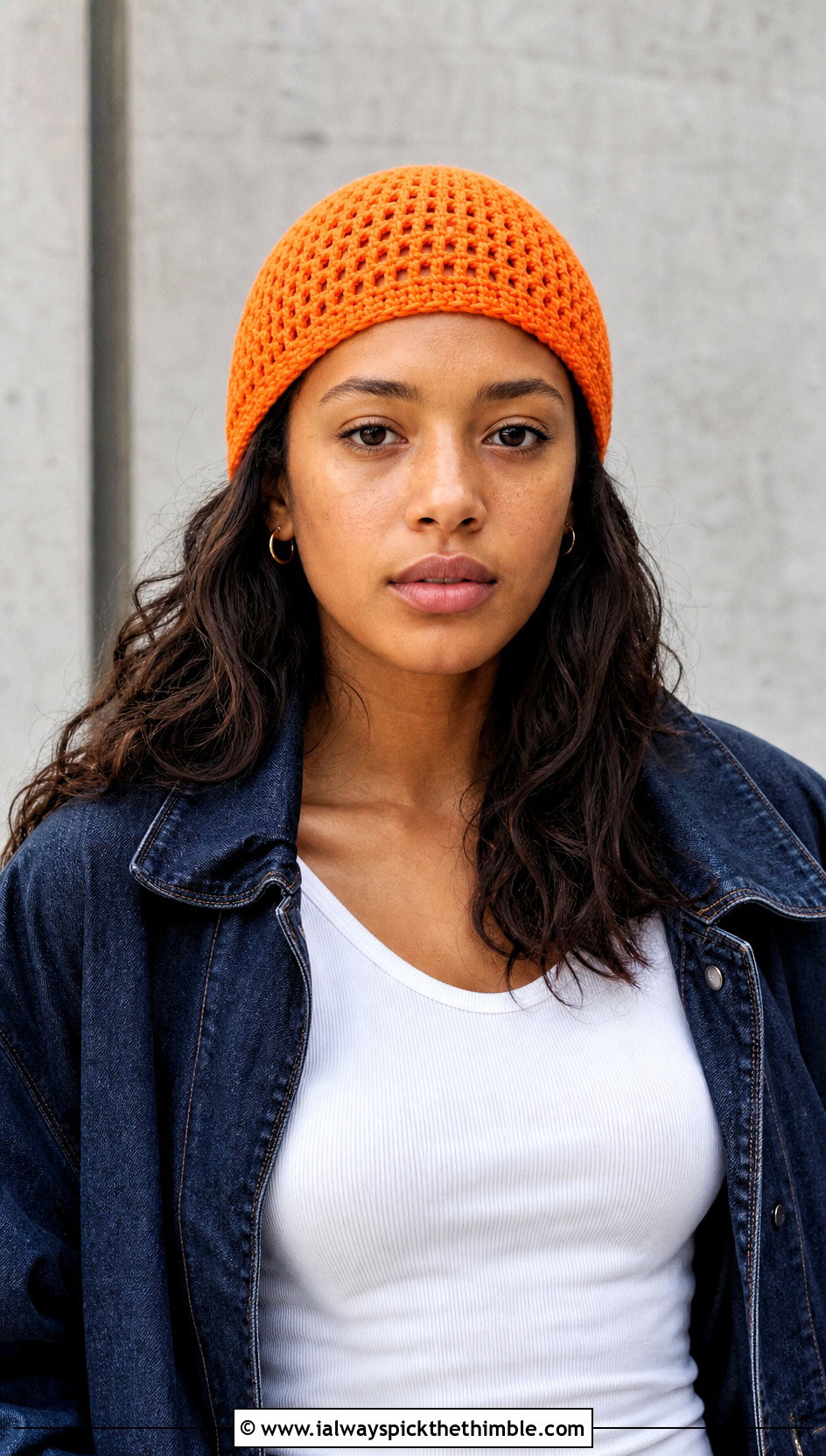 Skull Cap One Hour Crochet Hat With A Denim Jacket - 20 One Hour Crochet Hat outfit ideas