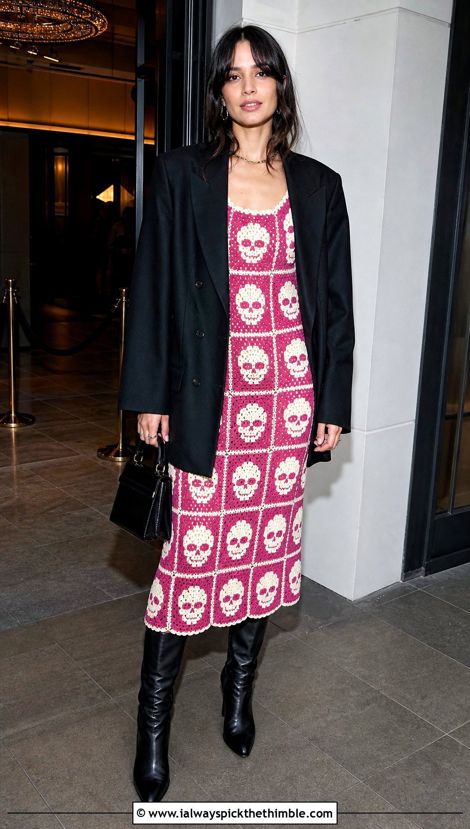 Skull Granny Square Crochet Dress With Blazer - 20 crochet halloween outfit ideas