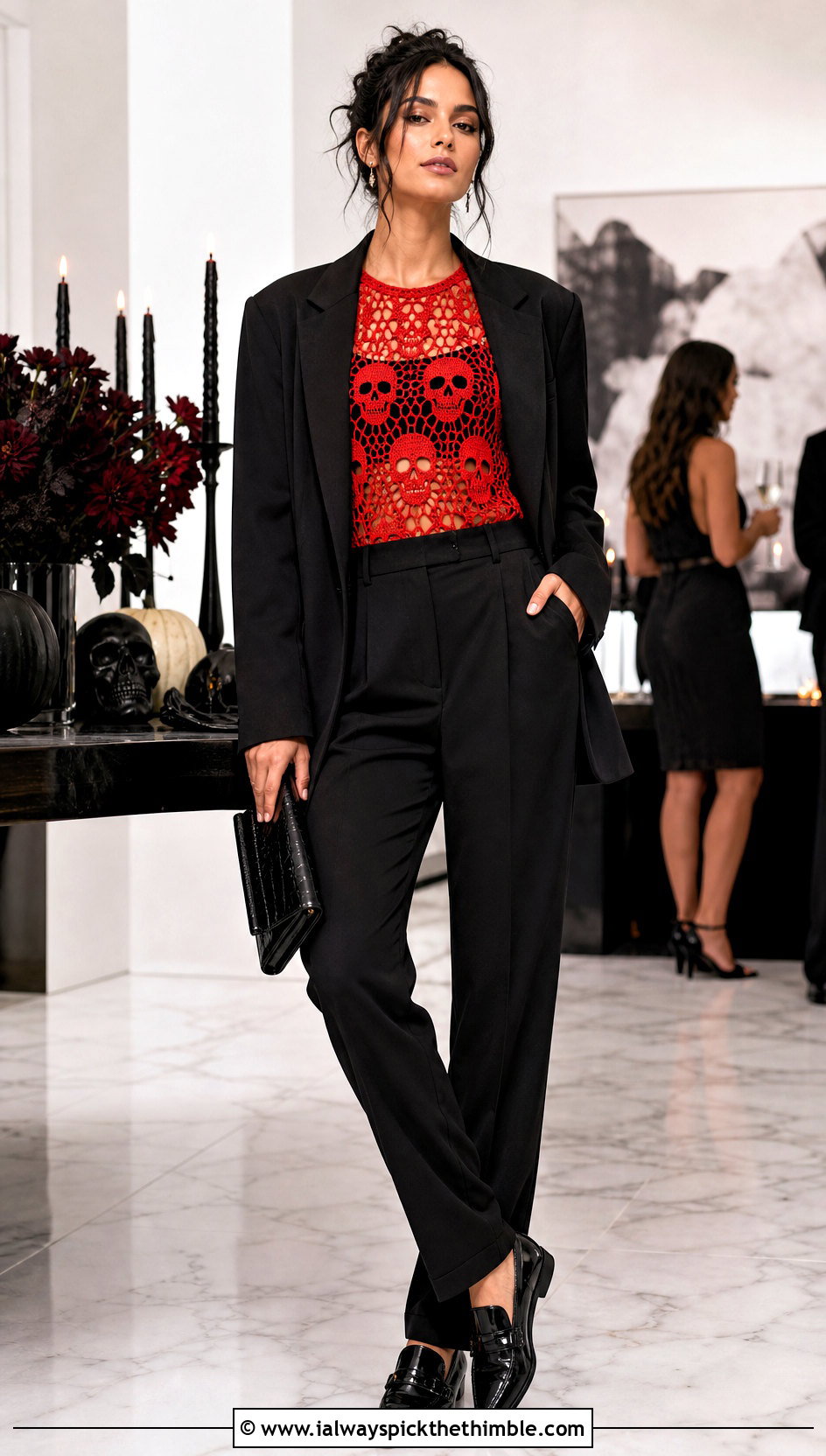 Skull Mesh Crochet Top With Tailored Suit - 25 halloween crochet clothes and outfit ideas