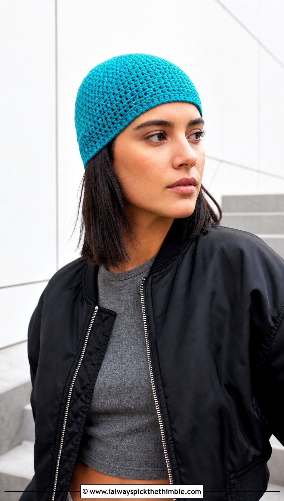 Skullcap Crochet Beanie With Bomber Jacket And Maxi Skirt - 20 Women Crochet Beanie outfit ideas